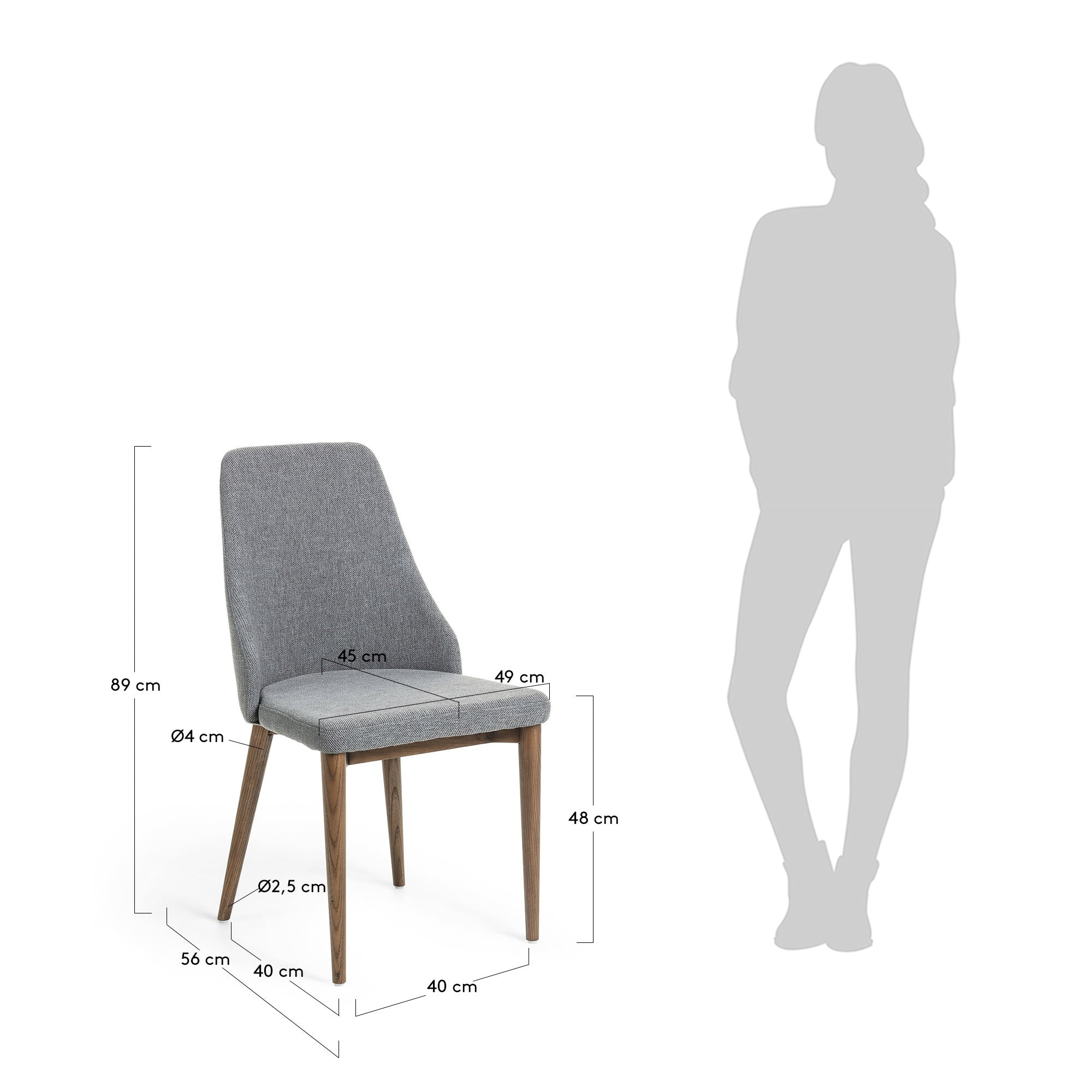 Rosie Stuhl hellgrau Beine aus massivem Eschenholz mit dunklem Finish in Grau präsentiert im Onlineshop von KAQTU Design AG. Stuhl ist von Kave Home