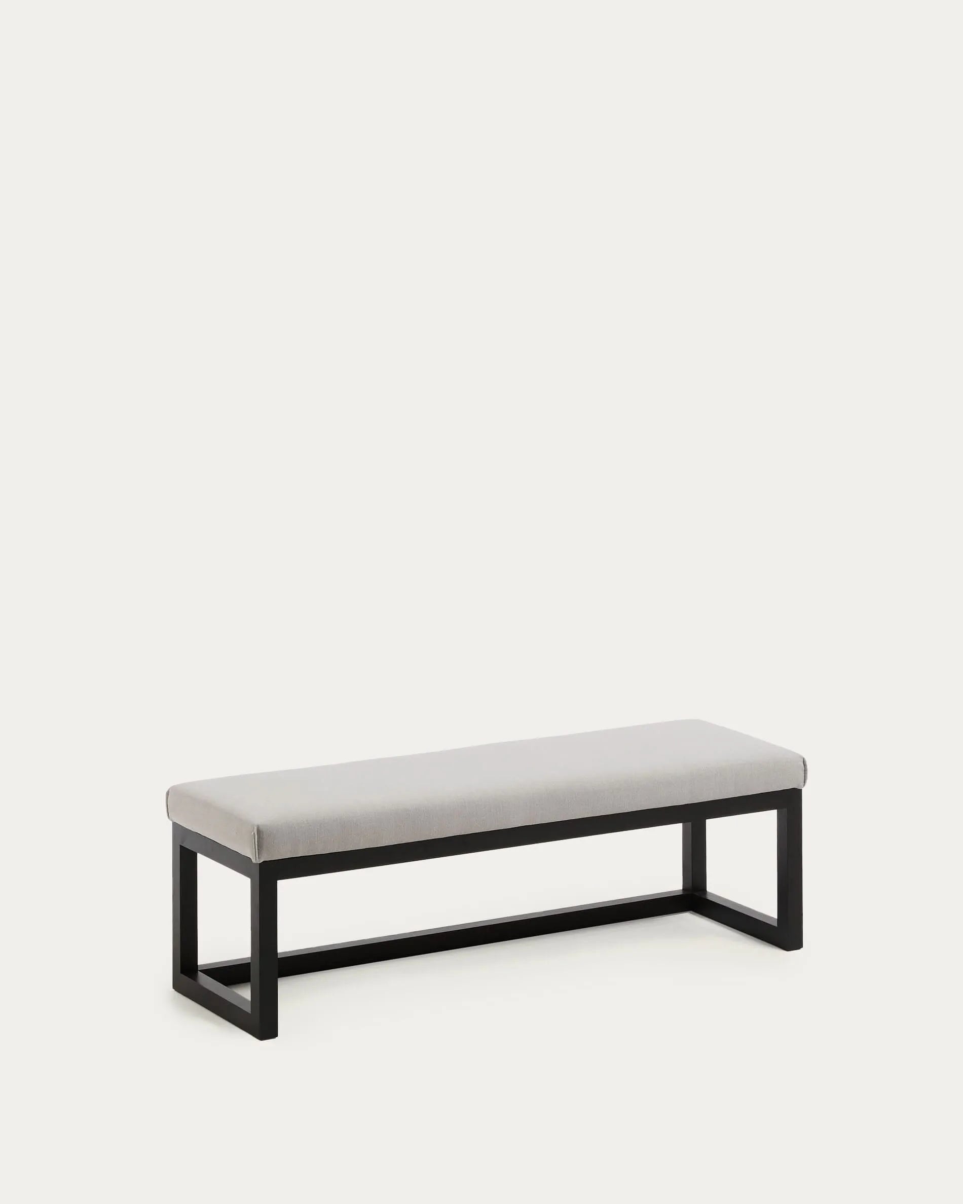 Elegante, graue Loya Polsterbank von Kave Home, 128 cm, minimalistisch, komfortabel, vielseitig, ideal für Wohn- und Esszimmer.