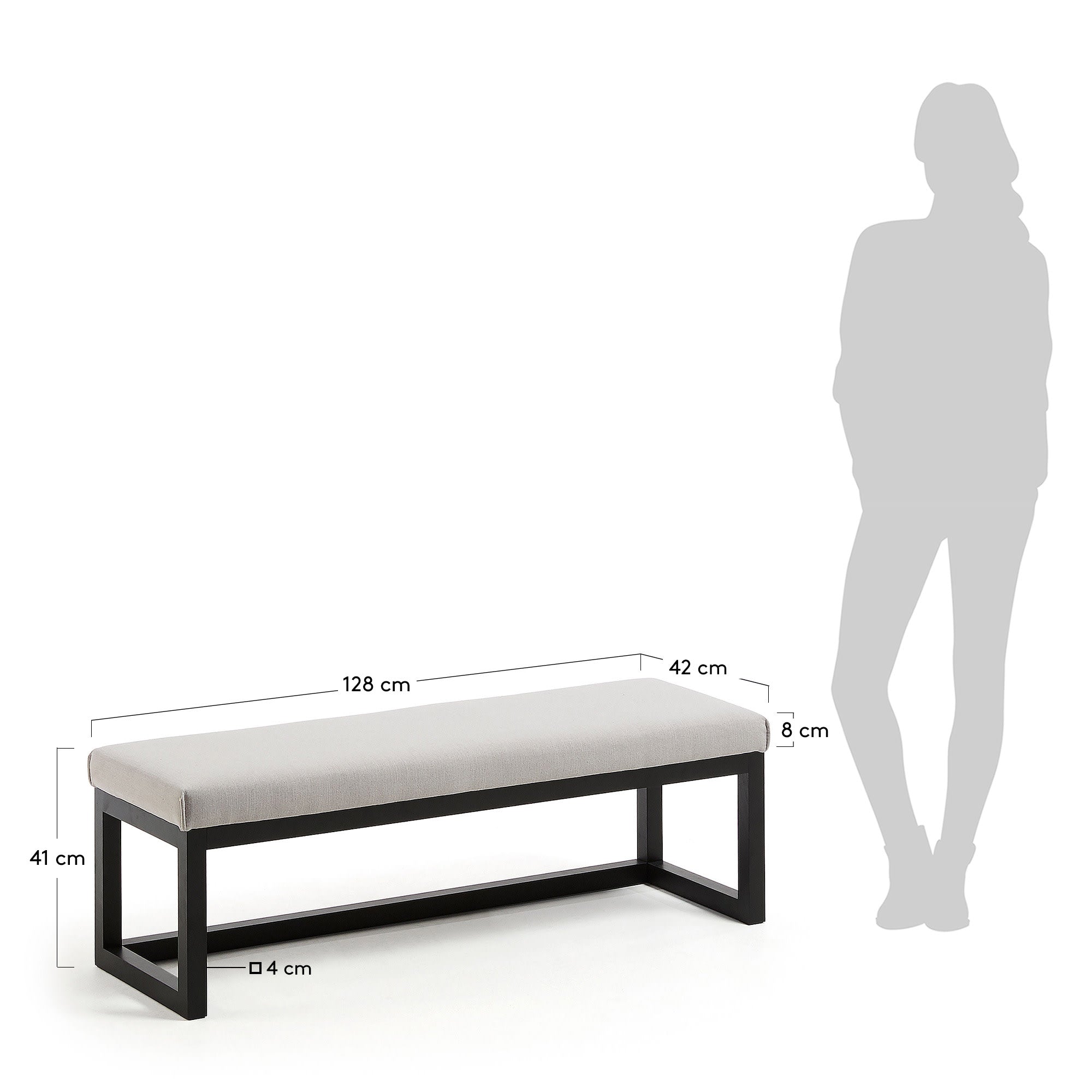 Loya Polsterbank in Grau 128 cm in Grau präsentiert im Onlineshop von KAQTU Design AG. Sitzbank ist von Kave Home