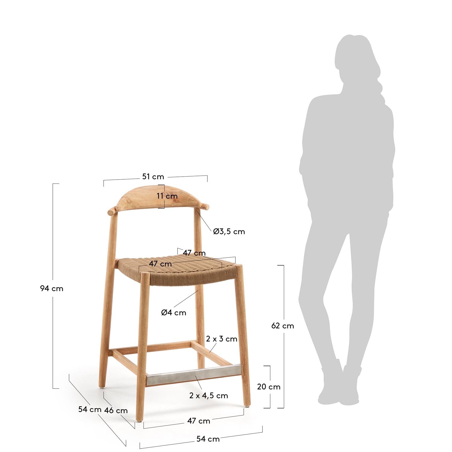 Nina Hocker aus massivem Akazienholz Höhe 62 cm FSC 100% in Beige, Natur präsentiert im Onlineshop von KAQTU Design AG. Hocker Outdoor ist von Kave Home