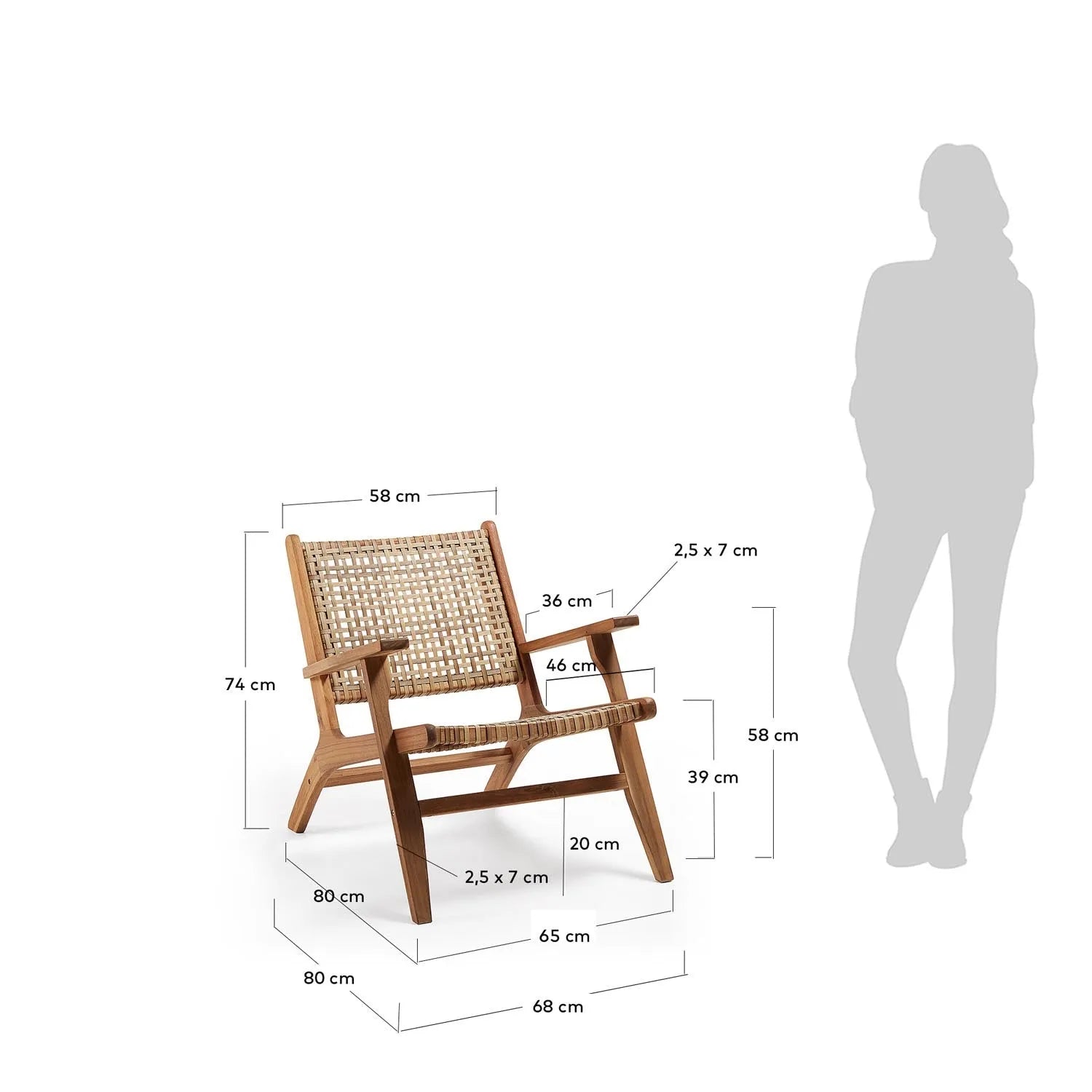 Grignoon Sessel aus massivem Akazienholz und geflochtener Korbweide FSC 100% in Natur, Beige präsentiert im Onlineshop von KAQTU Design AG. Outdoor-Sessel mit Armlehnen ist von Kave Home