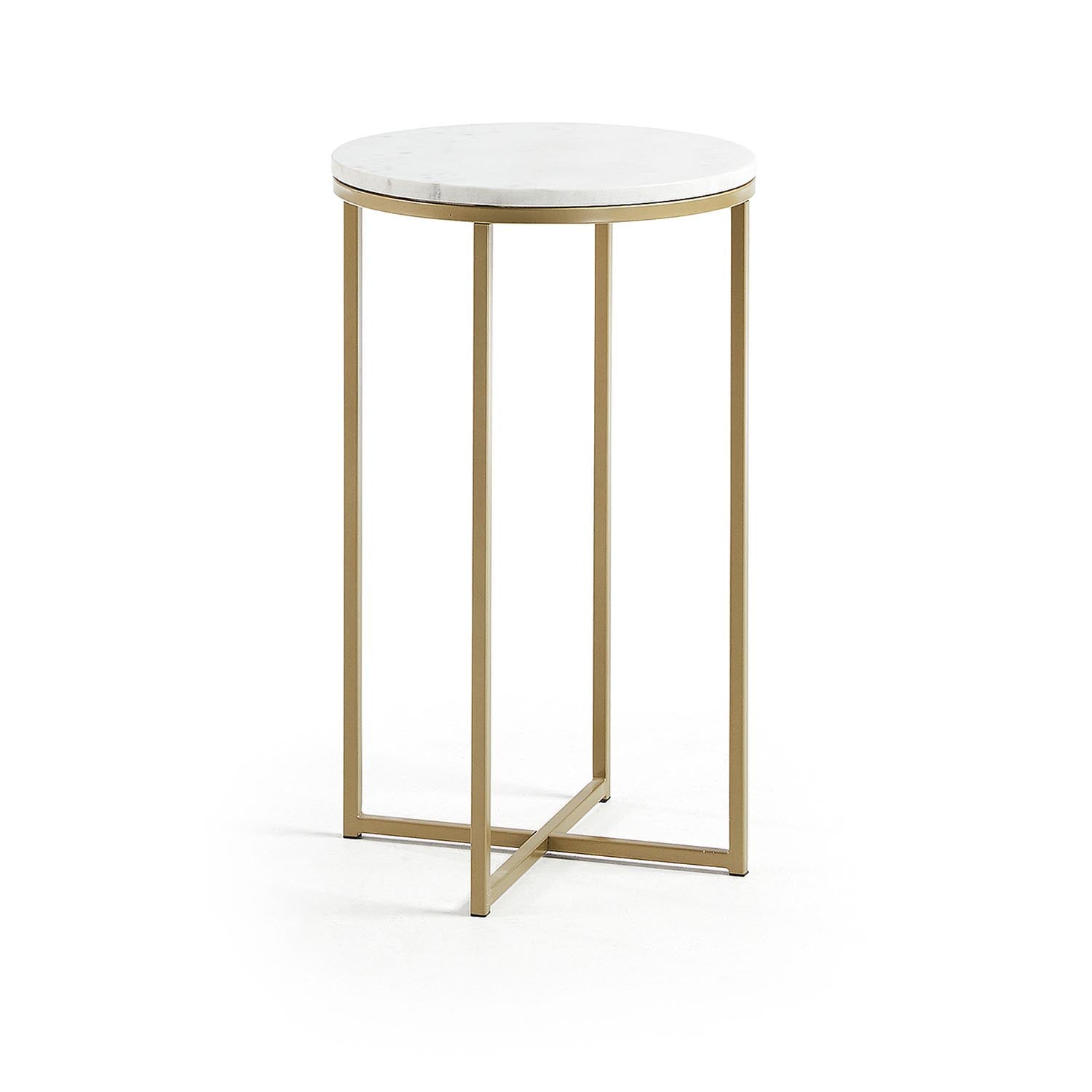 Sheffield Beistelltisch aus weißem Marmor und Stahlbeinen mit goldenem Finish Ø 43 cm in Weiß, Gold präsentiert im Onlineshop von KAQTU Design AG. Beistelltisch ist von Kave Home