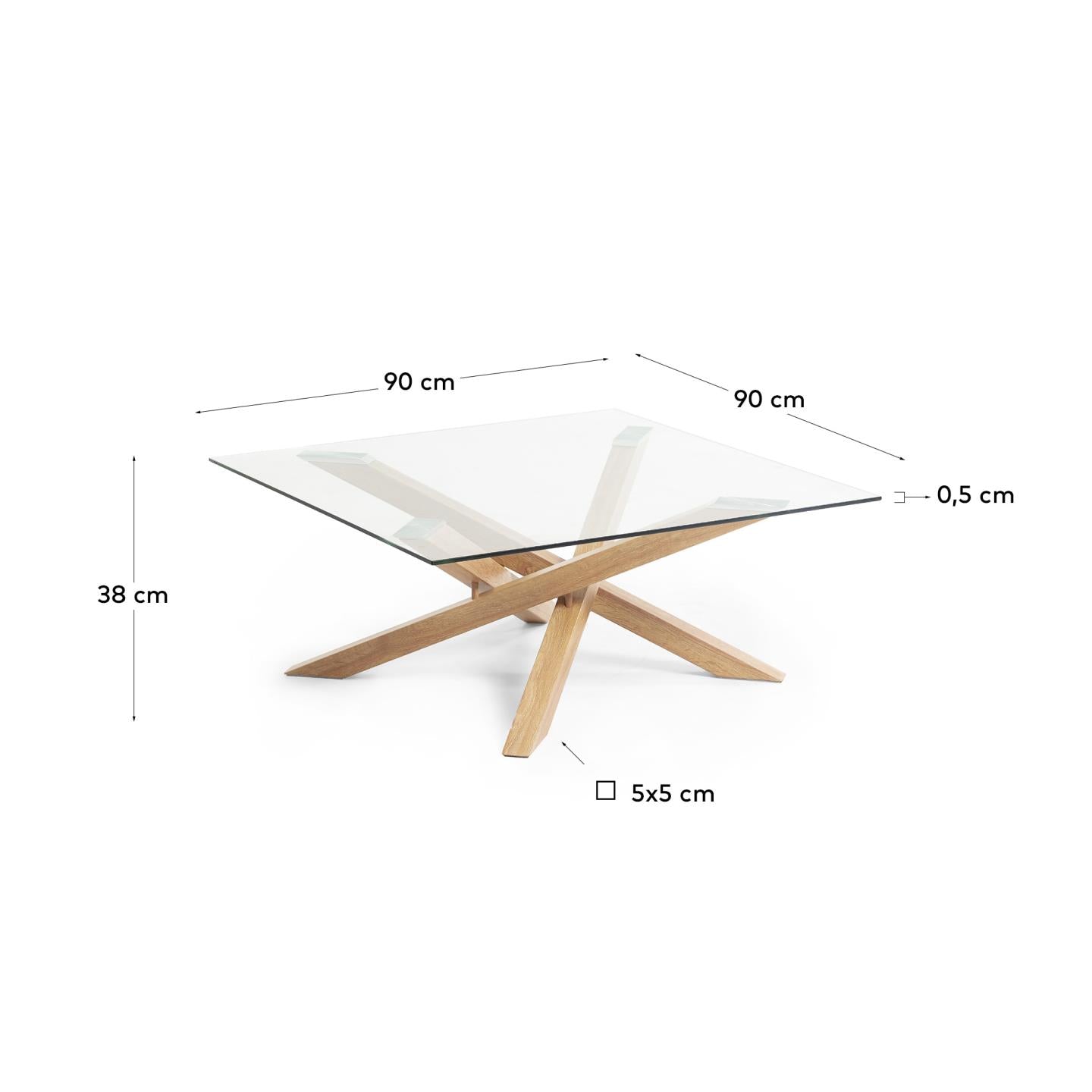 Kamido Couchtisch mit Glas und Stahlbeinen in Holzoptik 90 x 90 cm in Braun präsentiert im Onlineshop von KAQTU Design AG. Beistelltisch ist von Kave Home