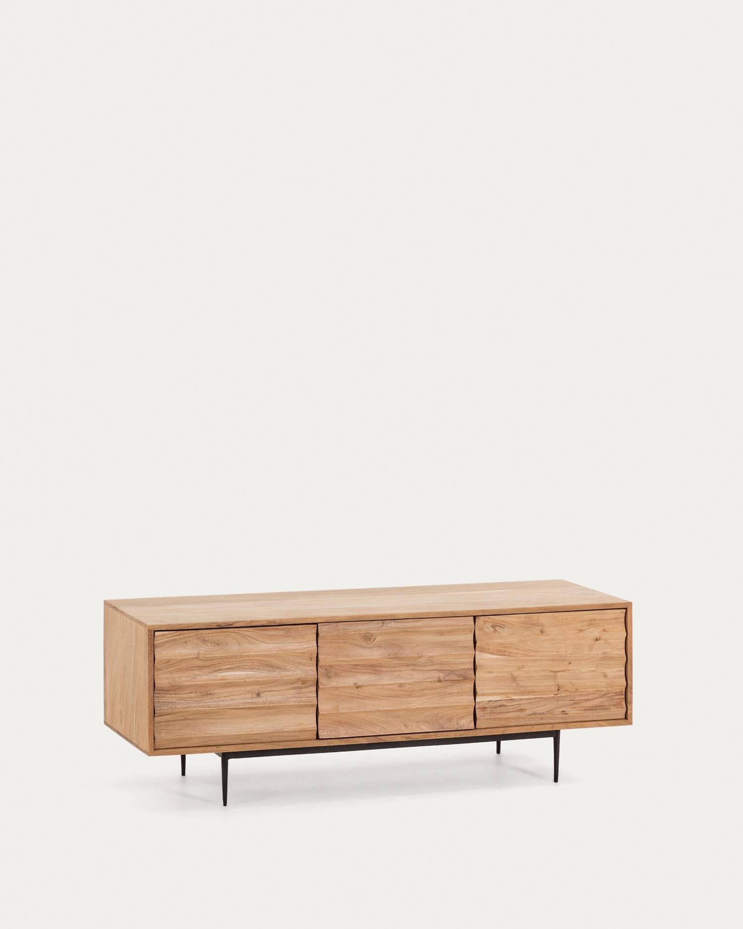 Delsie TV-Schrank 3 Türen aus massivem Akazienholz und Stahl in Schwarz 147 x 50 cm in Braun präsentiert im Onlineshop von KAQTU Design AG. Sideboard ist von Kave Home