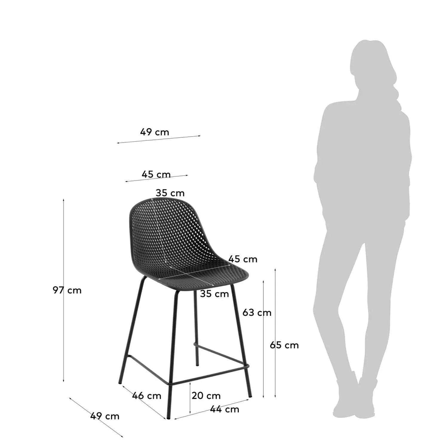 Robuster Quinby Outdoor Hocker in Grau, 65 cm, ideal für Terrasse.