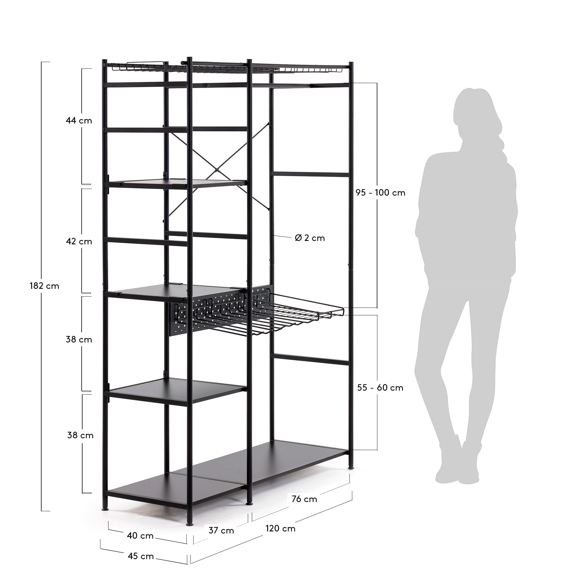 Storn offener Schrank mit schwarzem Finish 120 x 182 cm in Schwarz präsentiert im Onlineshop von KAQTU Design AG. Standregal ist von Kave Home