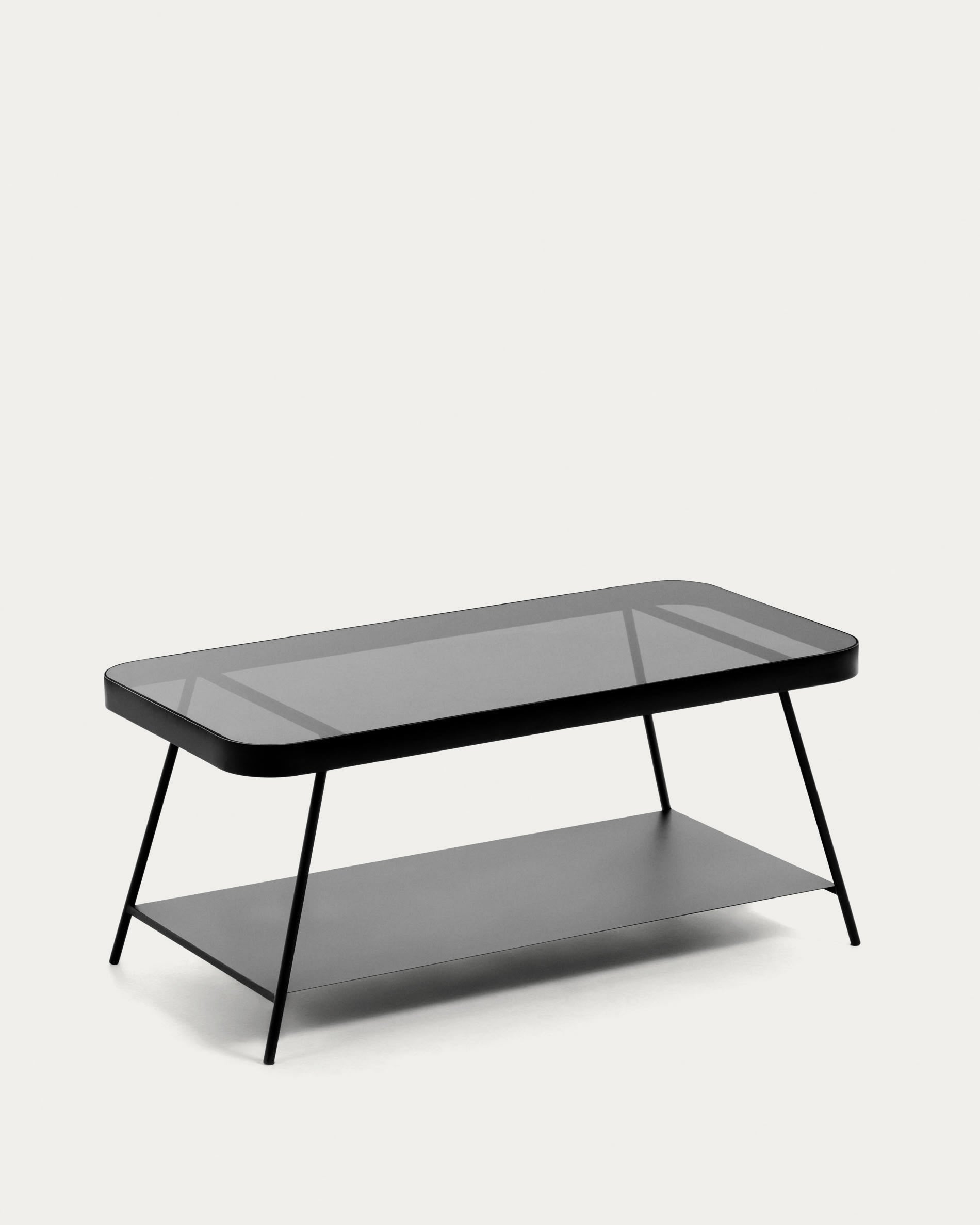 Duilia Couchtisch rauchgraues Glas und Struktur aus Stahl mit schwarzem Finish 90 x 45 cm in Schwarz präsentiert im Onlineshop von KAQTU Design AG. Beistelltisch ist von Kave Home