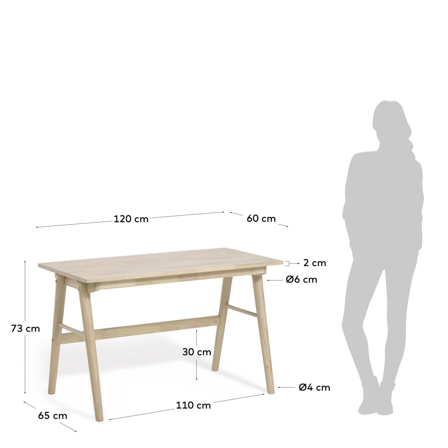 Curie Schreibtisch aus massivem Kautschukholz 120 x 60 cm in Braun präsentiert im Onlineshop von KAQTU Design AG. Schreibtisch ist von Kave Home