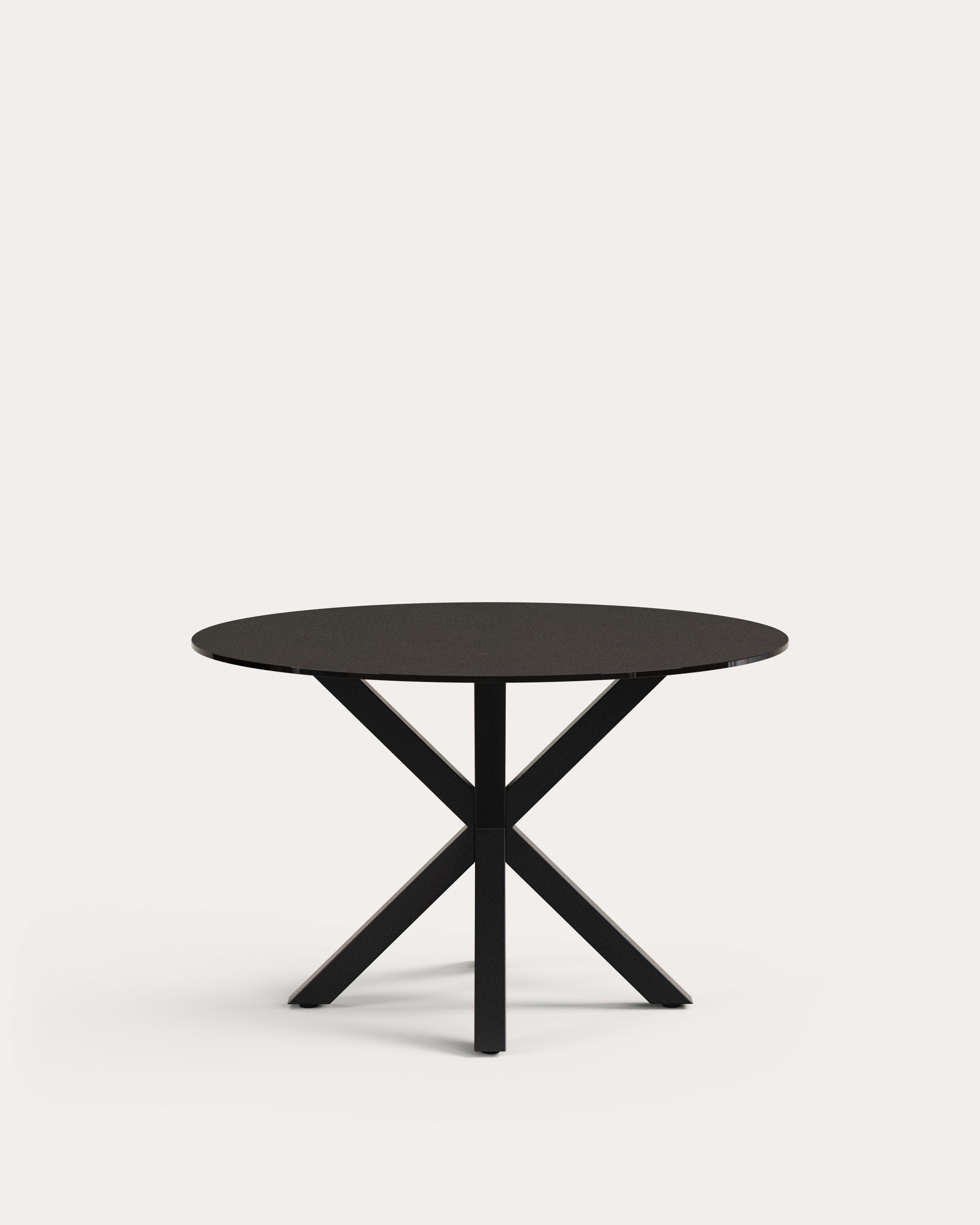 Argo runder Tisch aus schwarzem Glas mit schwarzen Stahlbeinen Ø 120 cm in Schwarz präsentiert im Onlineshop von KAQTU Design AG. Esstisch ist von Kave Home