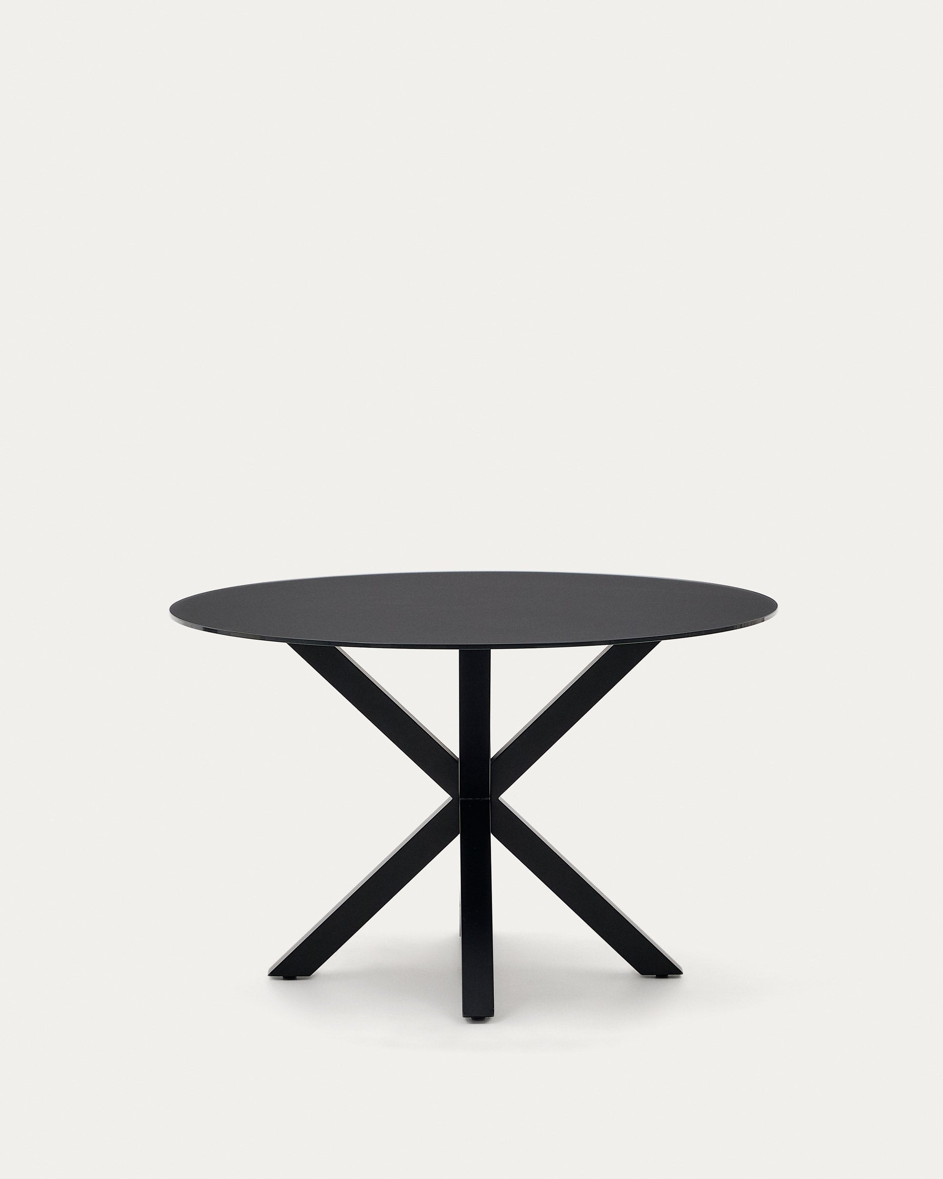 Argo runder Tisch aus schwarzem Glas mit schwarzen Stahlbeinen Ø 120 cm in Schwarz präsentiert im Onlineshop von KAQTU Design AG. Esstisch ist von Kave Home