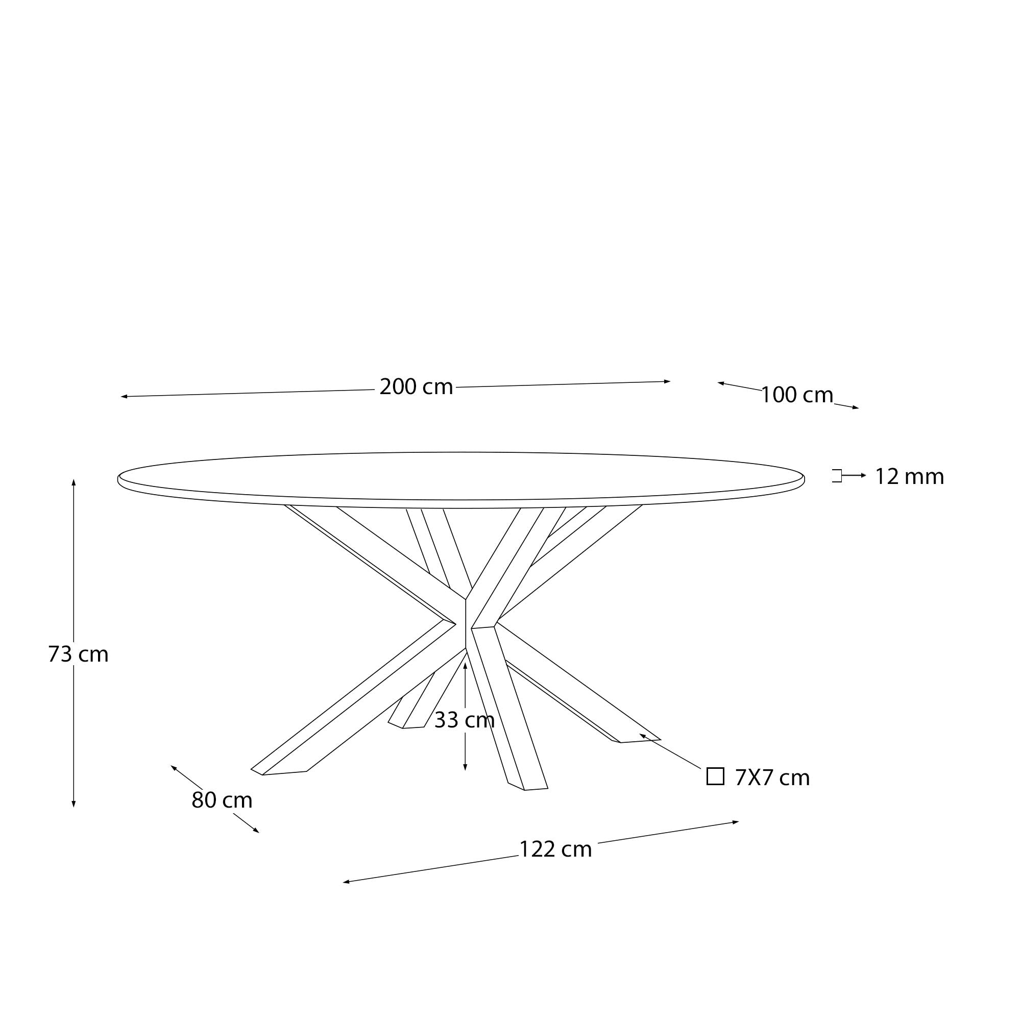 Ovaler Tisch Argo aus schwarzem Milchglas und Stahlbeinen in Holzoptik Ø 200 100 cm in Braun präsentiert im Onlineshop von KAQTU Design AG. Esstisch ist von Kave Home