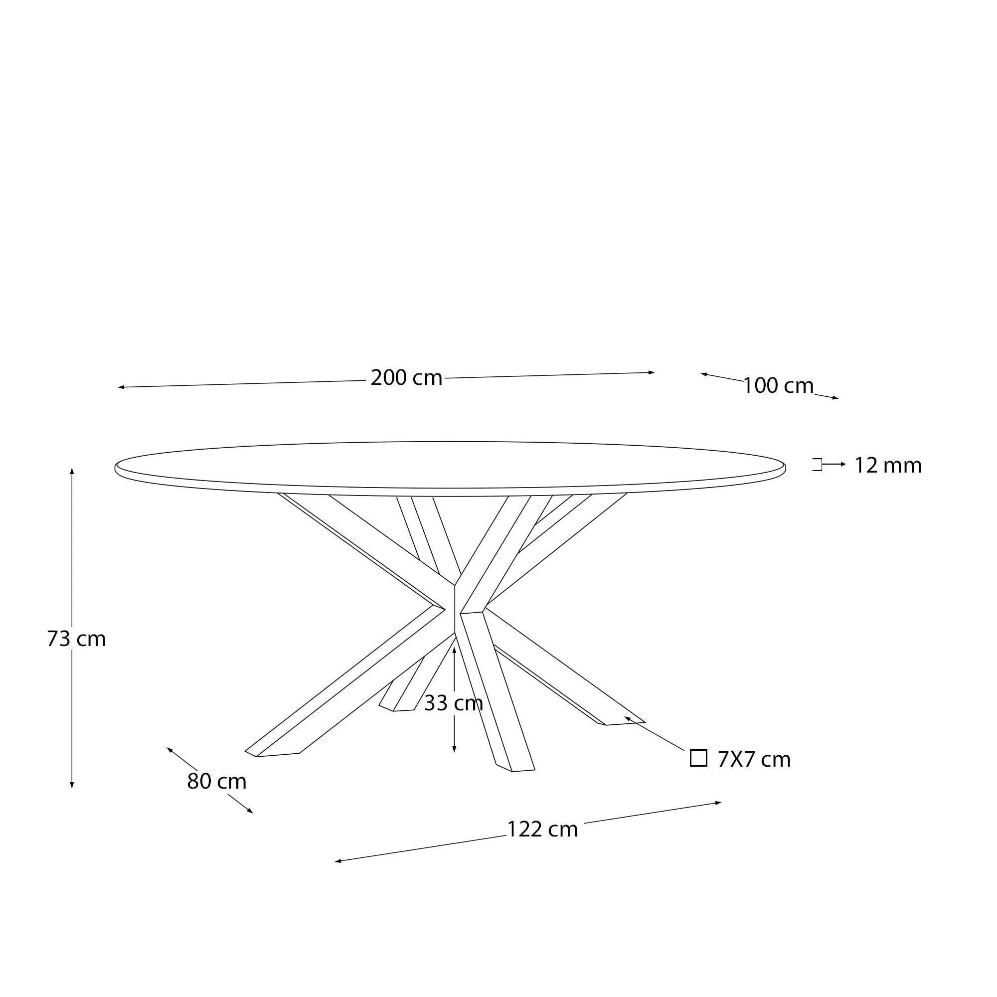 Eleganter ovaler Tisch Argo: Schwarzes Milchglas trifft auf Stahlbeine in Holzoptik, ideal für stilvolle Esszimmer.