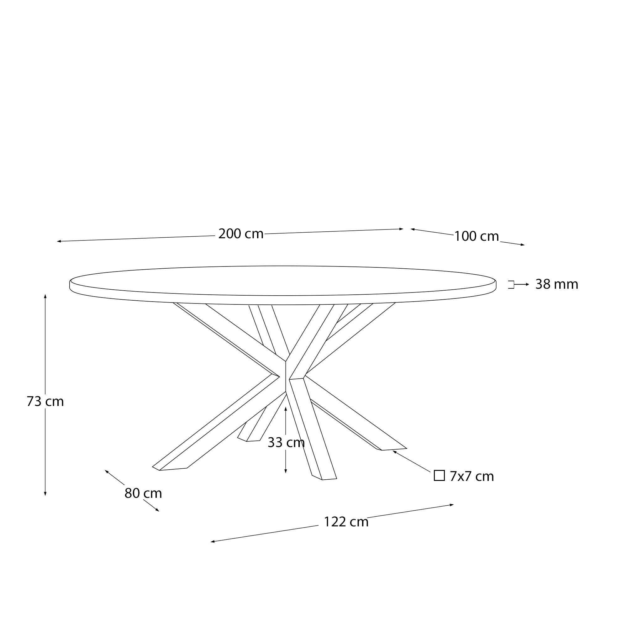 Ovaler Tisch Argo aus massivem Akazienholz mit Stahlbeinen in Holzoptik Ø 200 x 100 cm in Braun präsentiert im Onlineshop von KAQTU Design AG. Esstisch ist von Kave Home