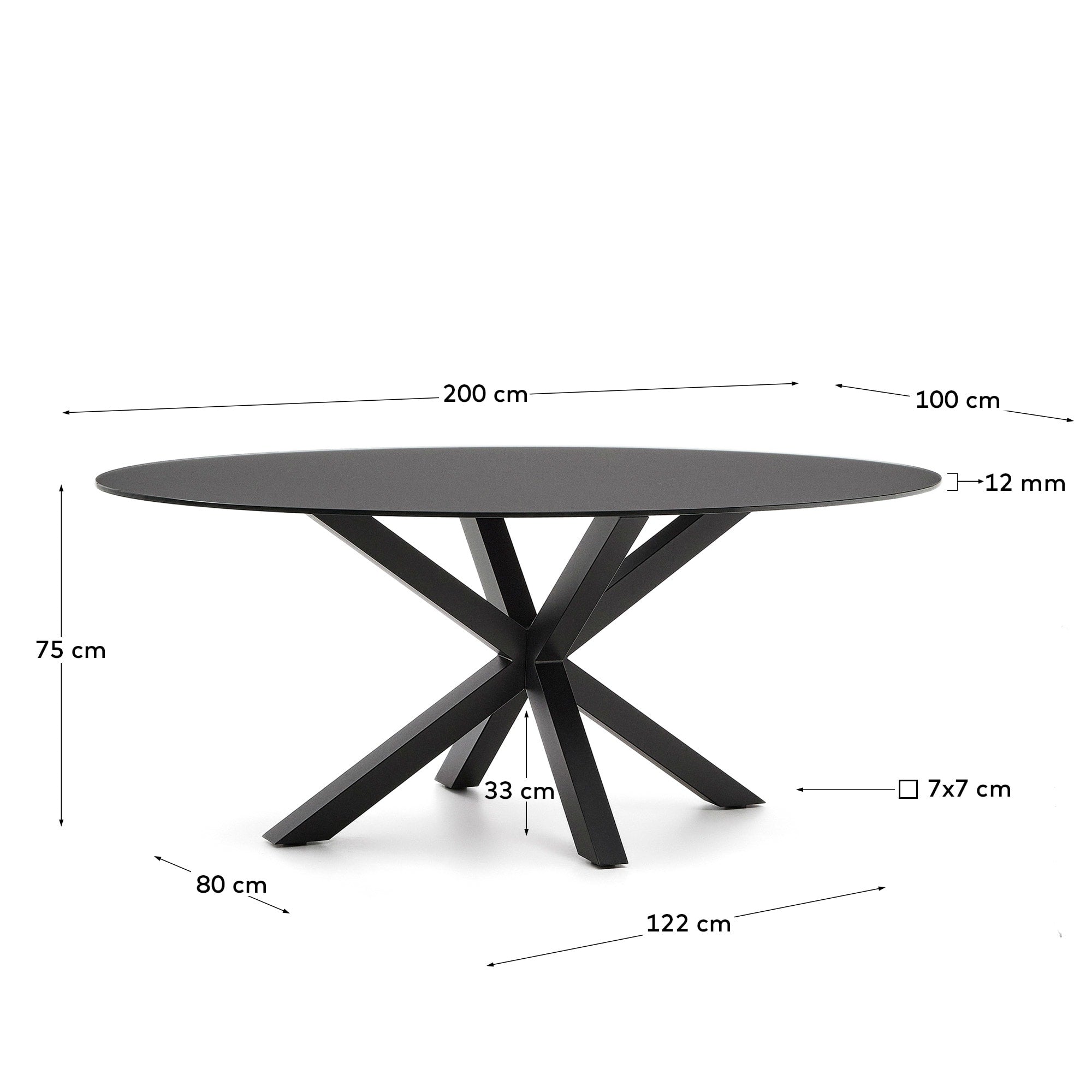 Argo Tisch aus transparentem Glas mit schwarzen Stahlbeinen Ø 200 x 100 cm in Schwarz präsentiert im Onlineshop von KAQTU Design AG. Esstisch ist von Kave Home