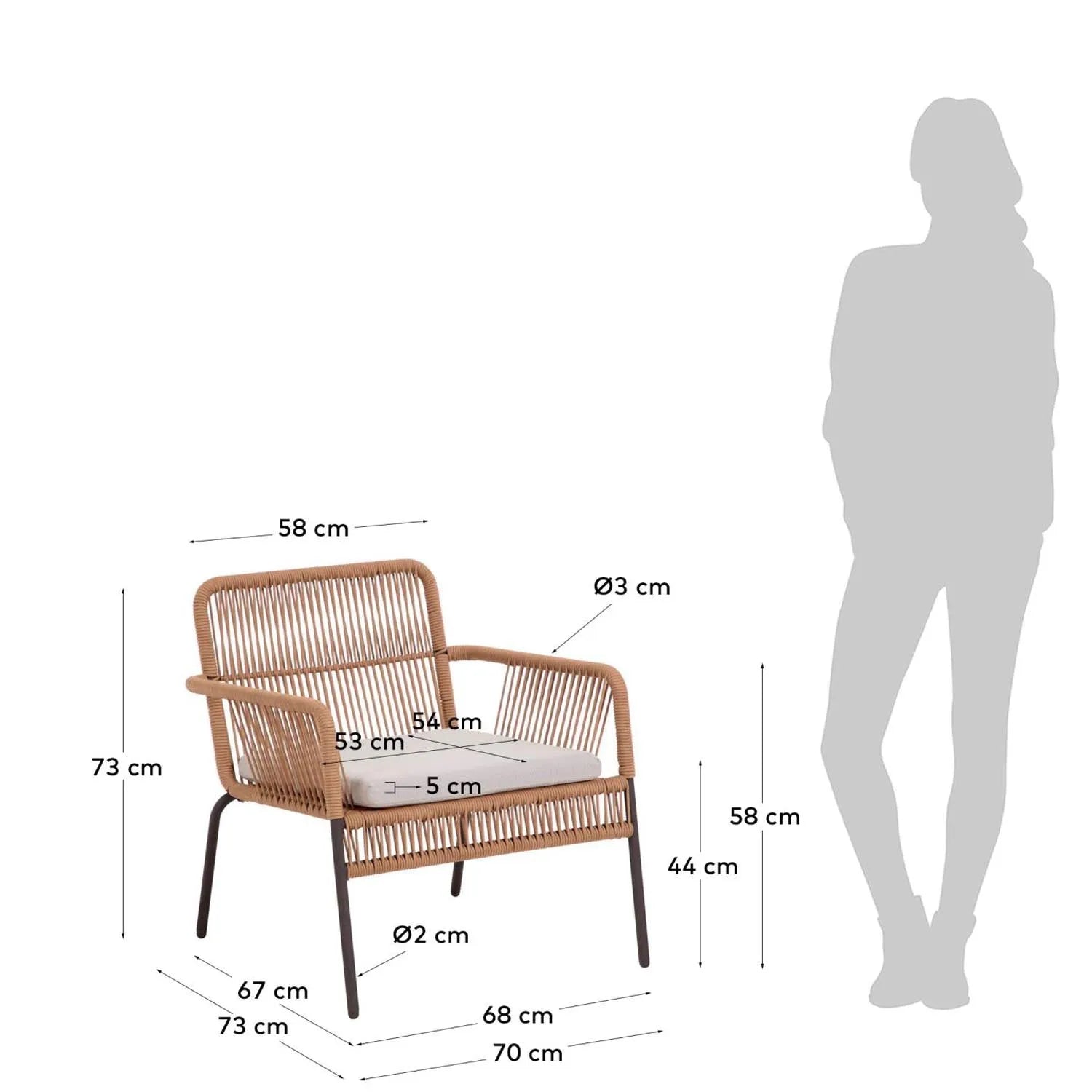 Samanta Sessel Seil in Beige in Beige präsentiert im Onlineshop von KAQTU Design AG. Outdoor-Sessel mit Armlehnen ist von Kave Home