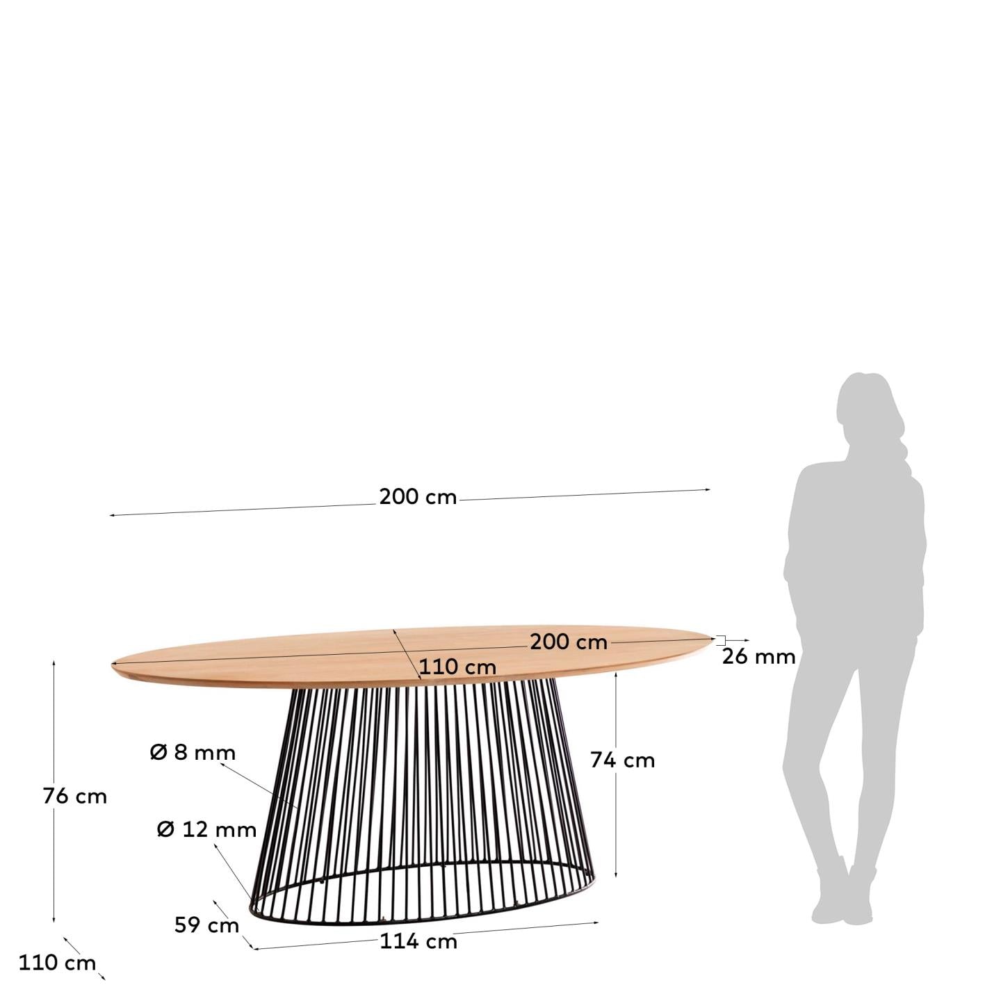 Leska Tisch 200 x 110 cm aus massivem Mangoholz und schwarzen Stahlbeinen in Braun präsentiert im Onlineshop von KAQTU Design AG. Esstisch ist von Kave Home