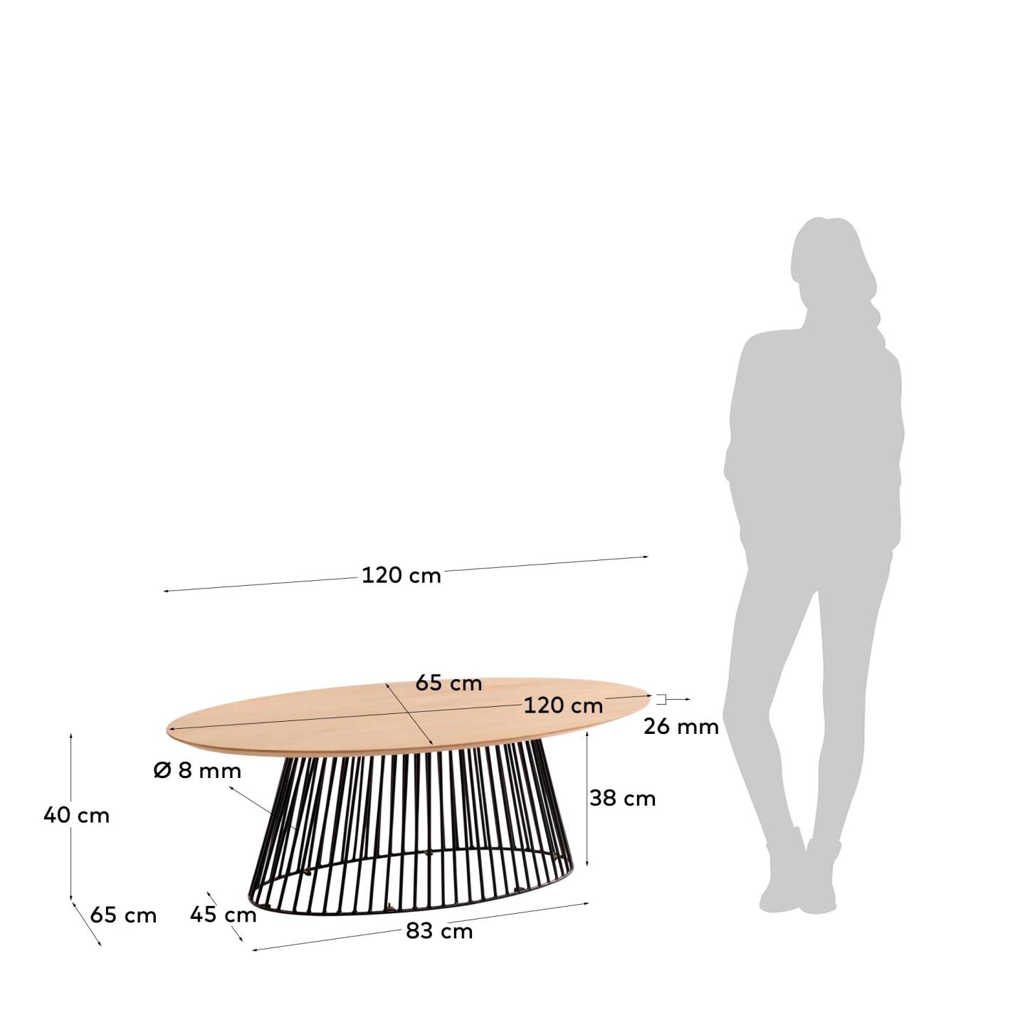 Leska Couchtisch 120 x 65 cm massives Mangoholz und Beine aus Stahl mit schwarzem Finish in Braun präsentiert im Onlineshop von KAQTU Design AG. Beistelltisch ist von Kave Home