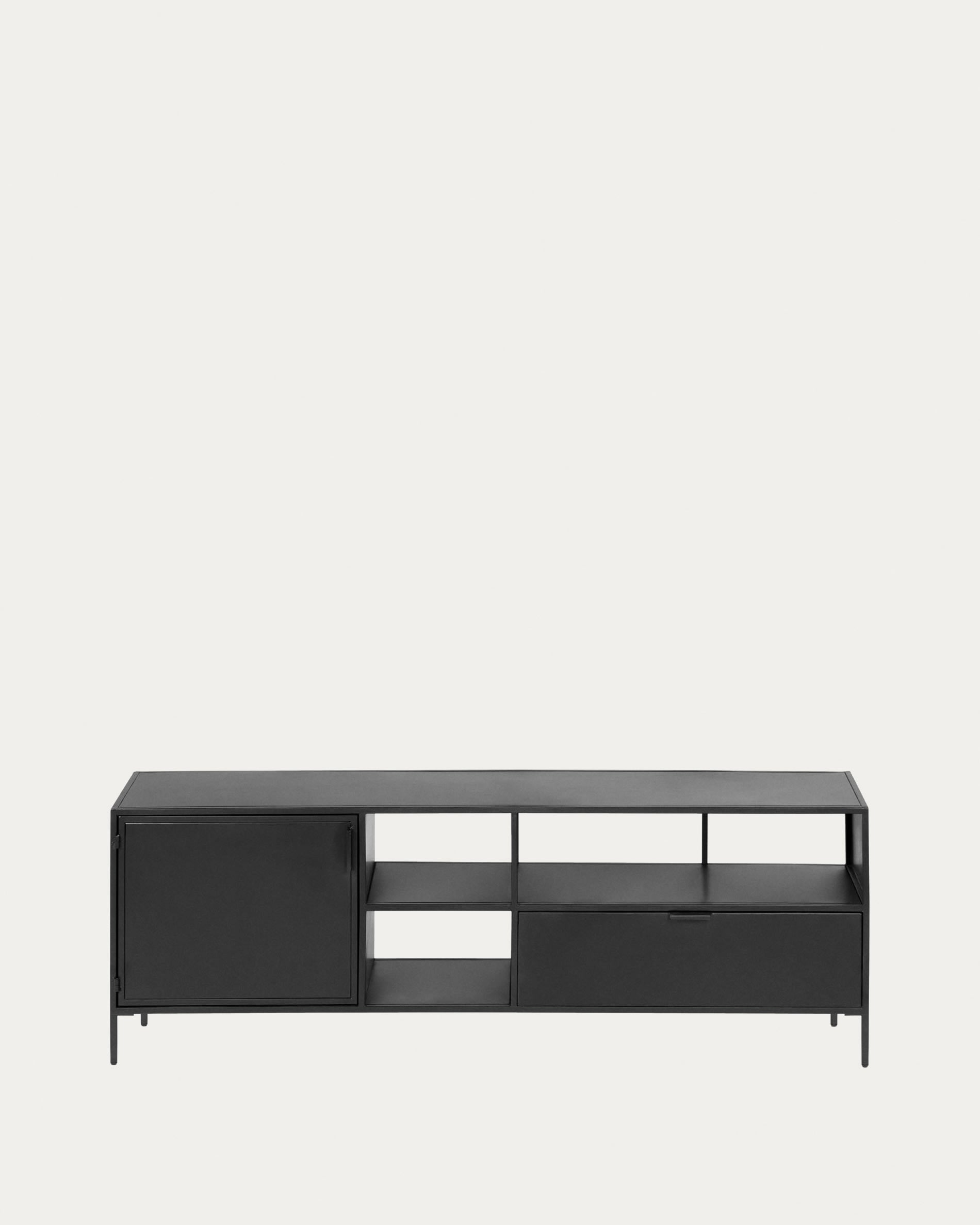 Shantay TV-Schrank 1 Türe und 1 Schublade aus Metall mit schwarzem Finish 150 x 50 cm in Schwarz präsentiert im Onlineshop von KAQTU Design AG. Sideboard ist von Kave Home