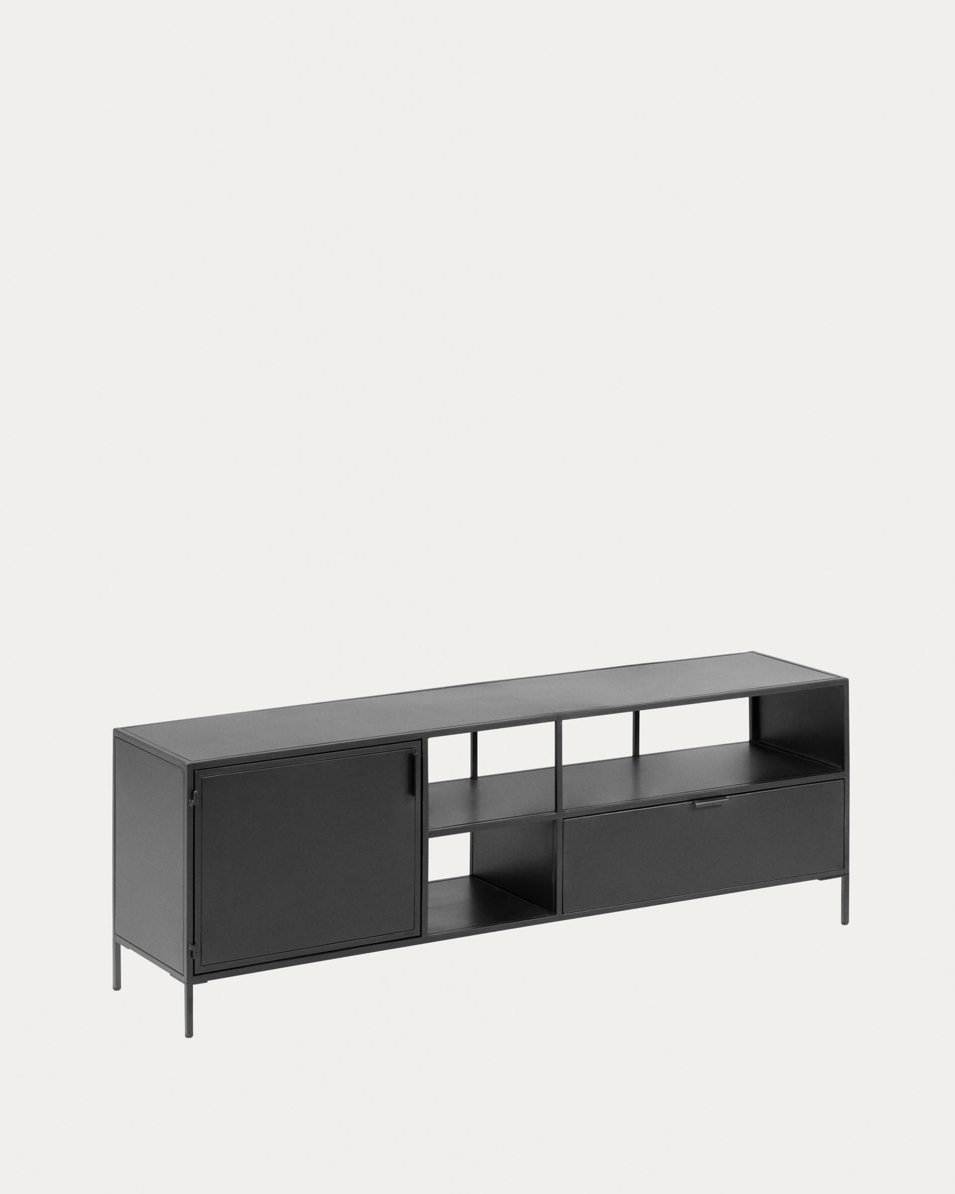 Shantay TV-Schrank 1 Türe und 1 Schublade aus Metall mit schwarzem Finish 150 x 50 cm in Schwarz präsentiert im Onlineshop von KAQTU Design AG. Sideboard ist von Kave Home