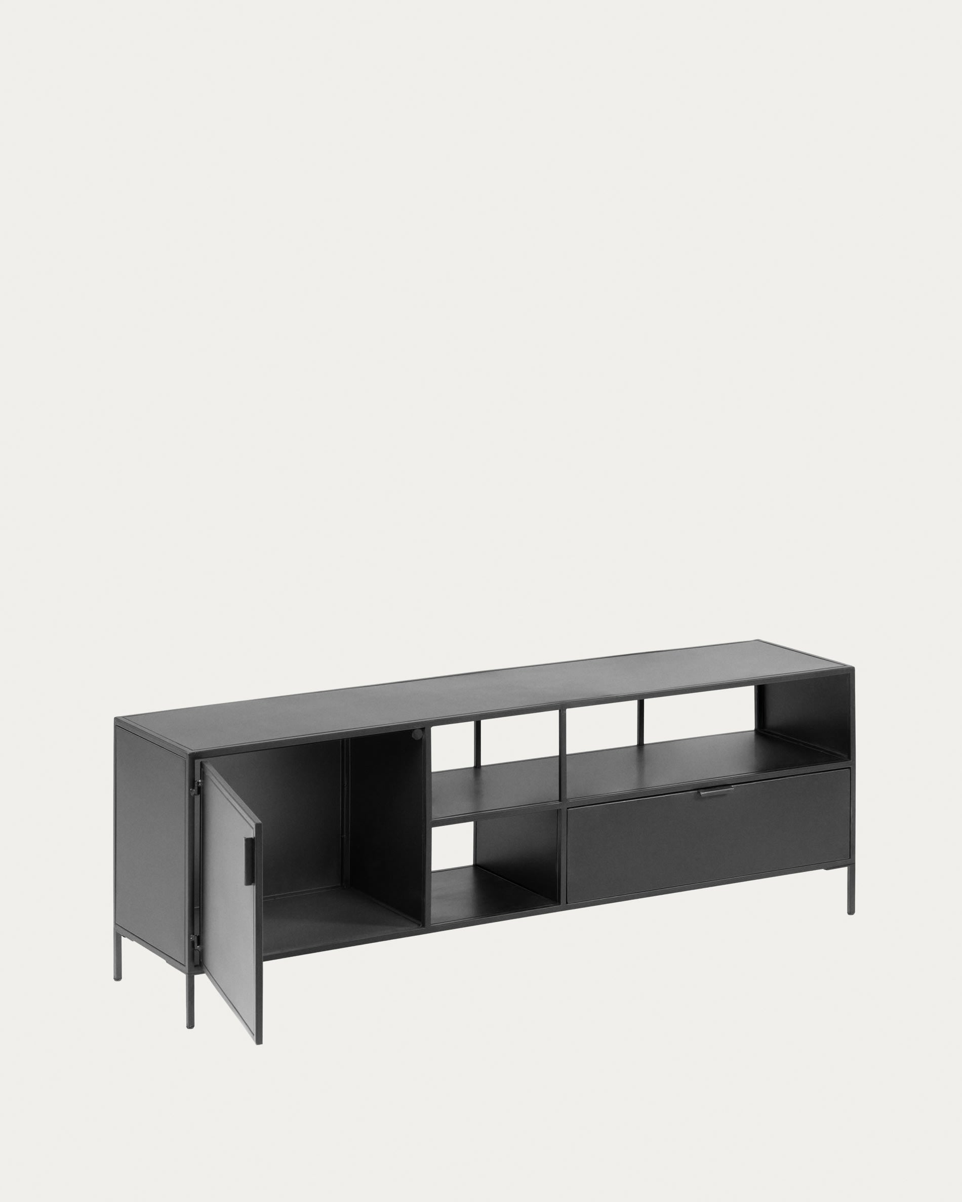 Shantay TV-Schrank 1 Türe und 1 Schublade aus Metall mit schwarzem Finish 150 x 50 cm in Schwarz präsentiert im Onlineshop von KAQTU Design AG. Sideboard ist von Kave Home