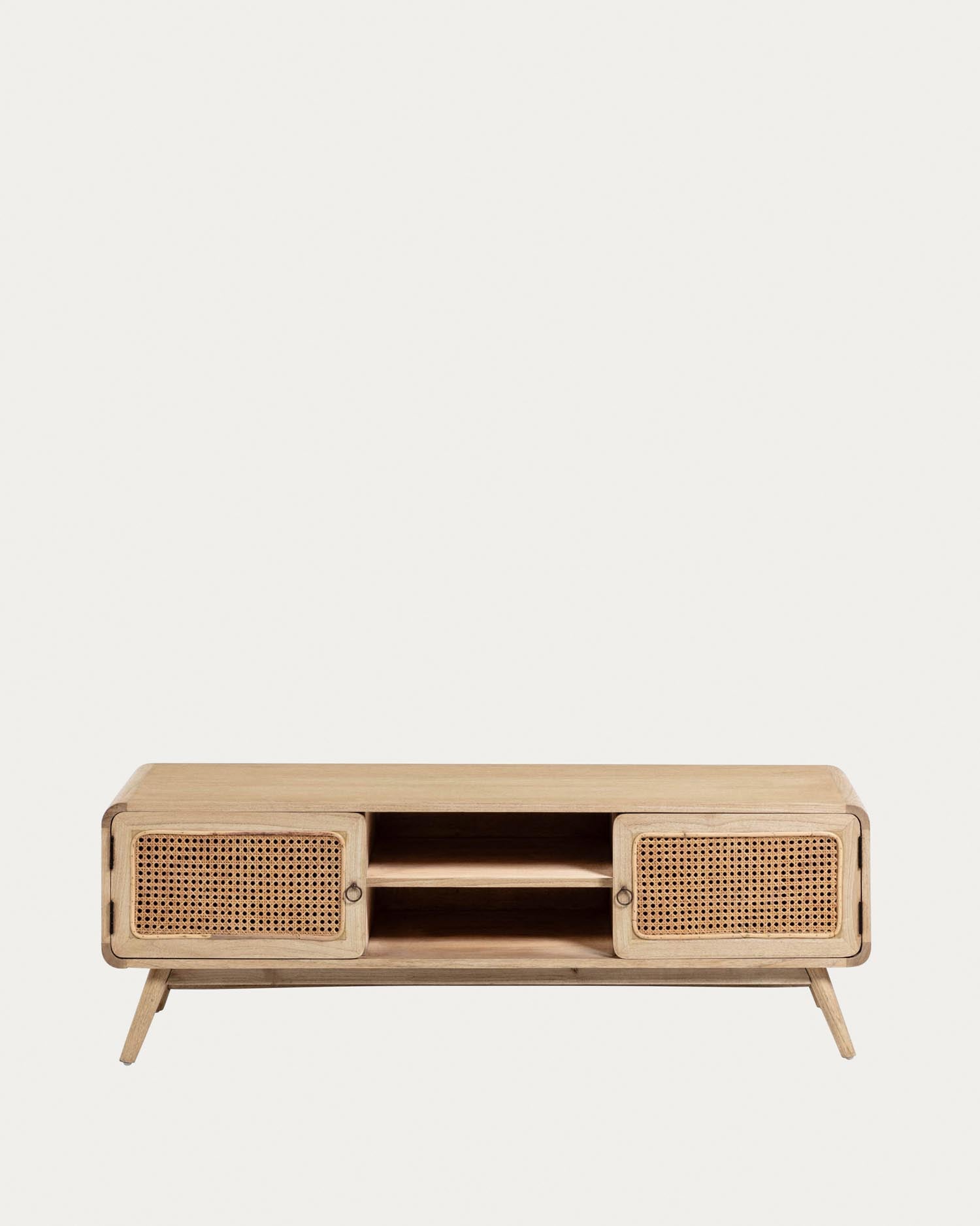 Nalu TV-Schrank 2 Türen aus massivem Mindiholz und Rattan 150 x 50 cm in Braun präsentiert im Onlineshop von KAQTU Design AG. Sideboard ist von Kave Home