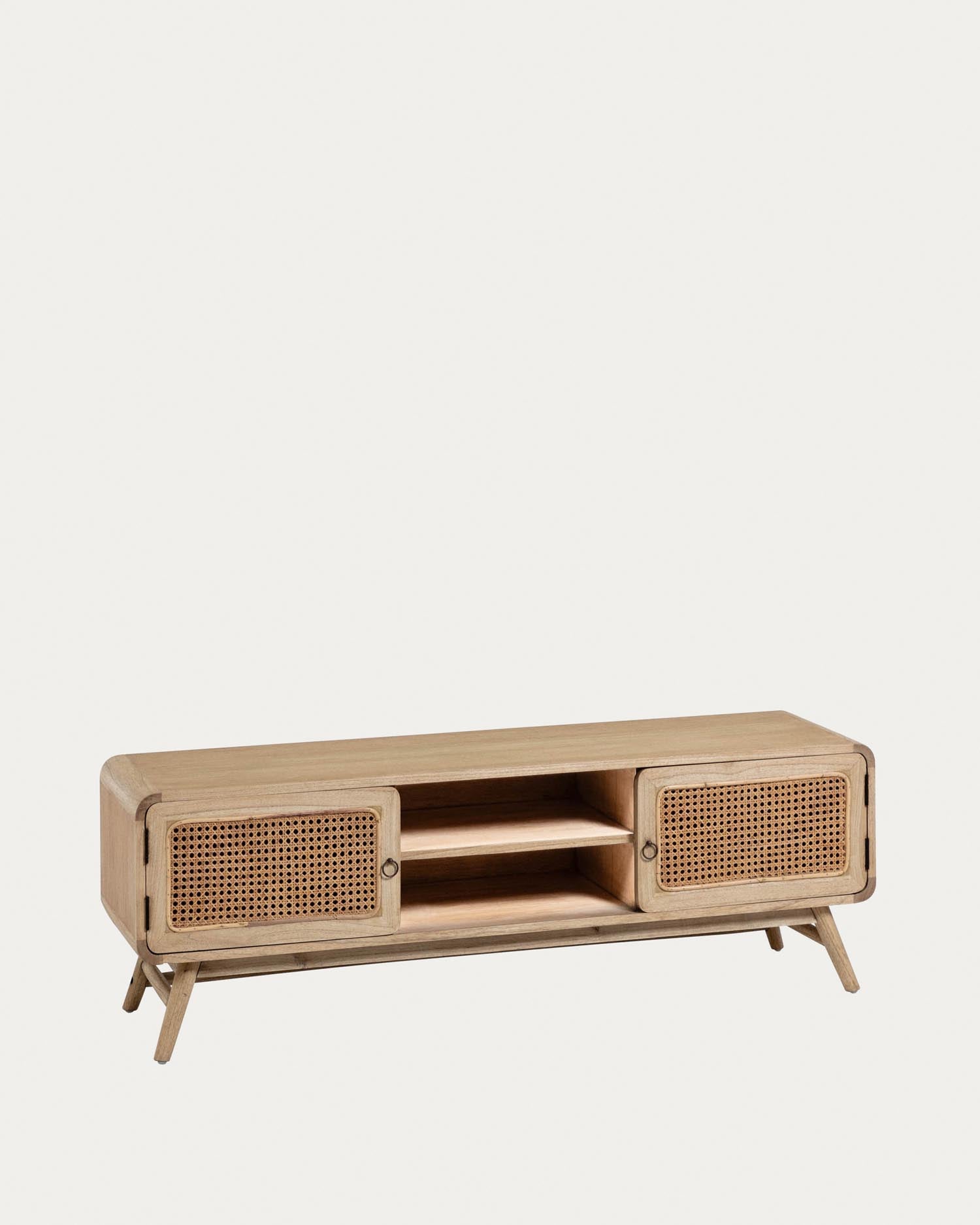 Nalu TV-Schrank 2 Türen aus massivem Mindiholz und Rattan 150 x 50 cm in Braun präsentiert im Onlineshop von KAQTU Design AG. Sideboard ist von Kave Home