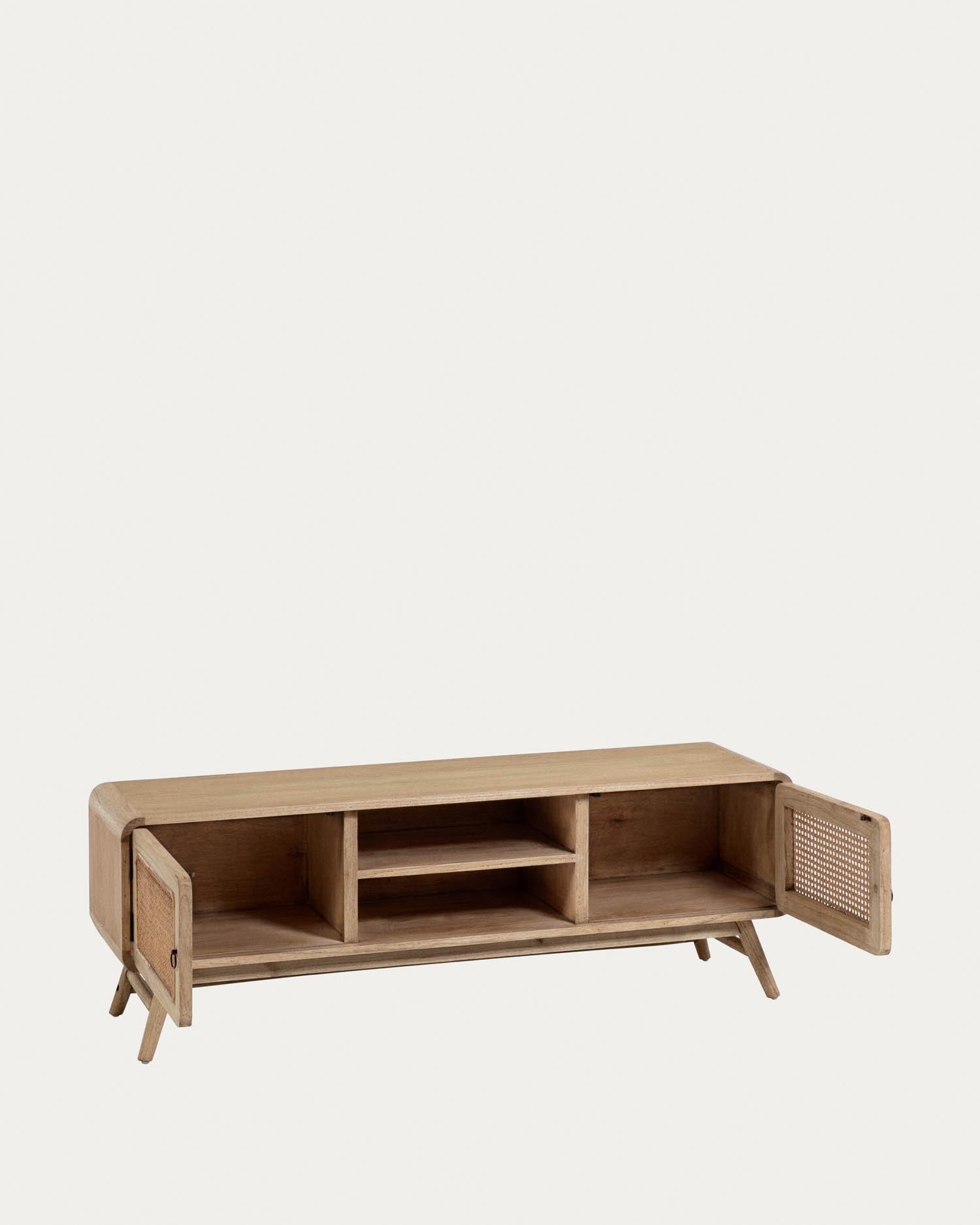 Nalu TV-Schrank 2 Türen aus massivem Mindiholz und Rattan 150 x 50 cm in Braun präsentiert im Onlineshop von KAQTU Design AG. Sideboard ist von Kave Home