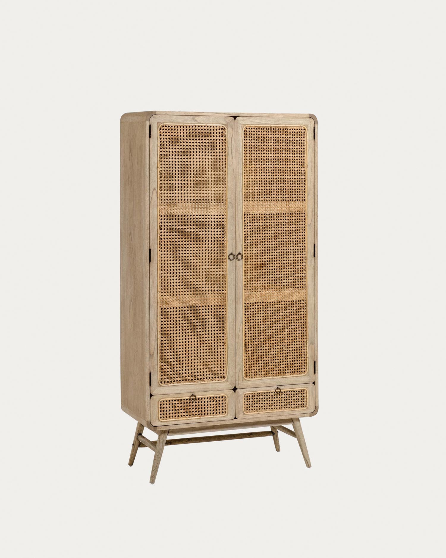 Nalu Schrank aus massivem Mindiholz und Rattan 90 x 175 cm in Braun präsentiert im Onlineshop von KAQTU Design AG. Cabinet ist von Kave Home