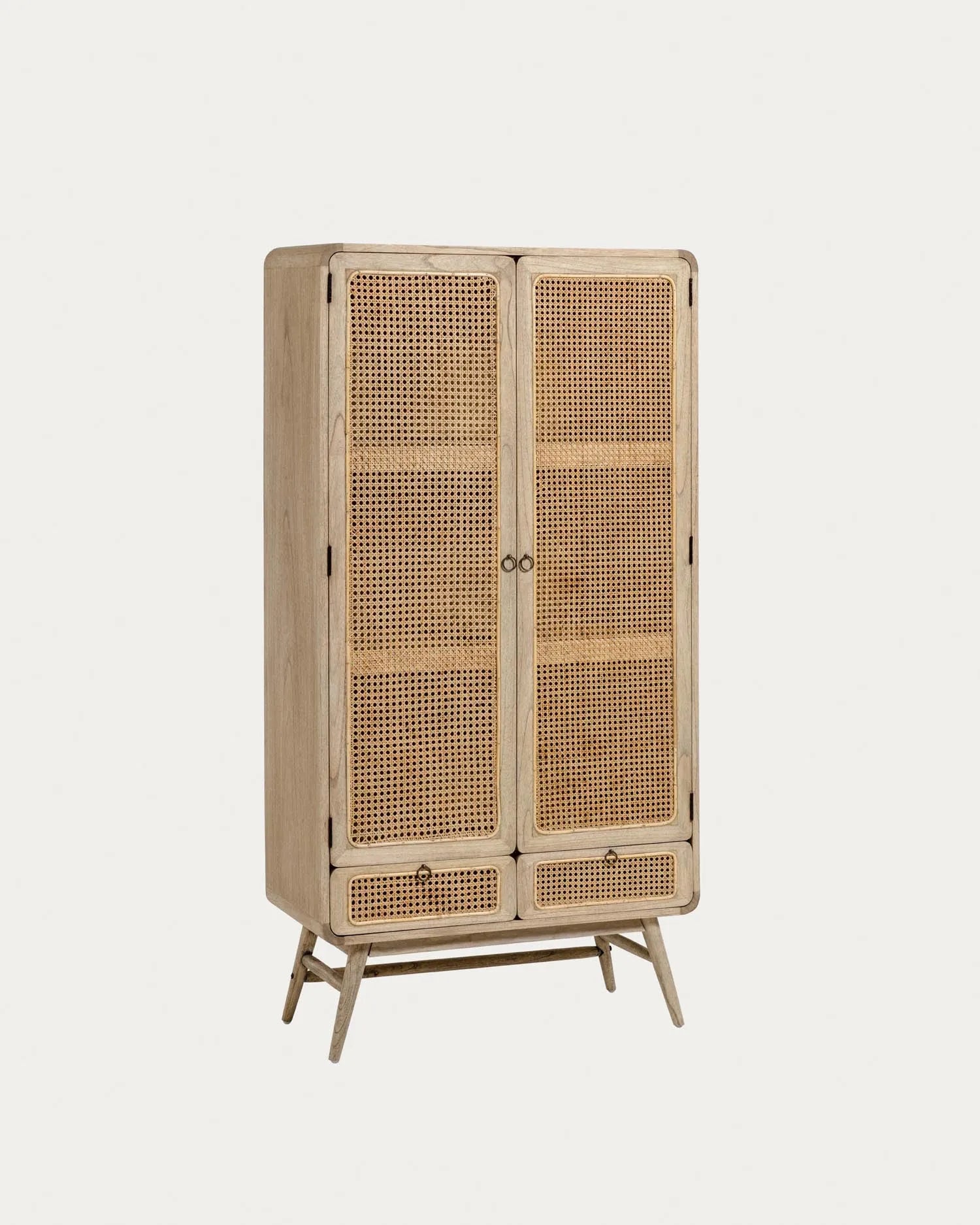 Eleganter Schrank aus Mindi-Holz und Rattan, 90x175 cm, bietet stilvollen Stauraum mit nachhaltigem Design.