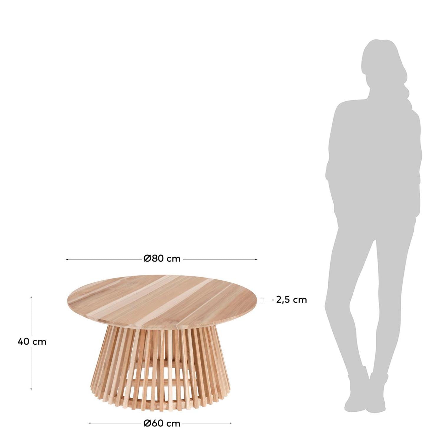 Jeanette Couchtisch aus massivem Teakholz Ø 80 cm in Natur präsentiert im Onlineshop von KAQTU Design AG. Beistelltisch ist von Kave Home