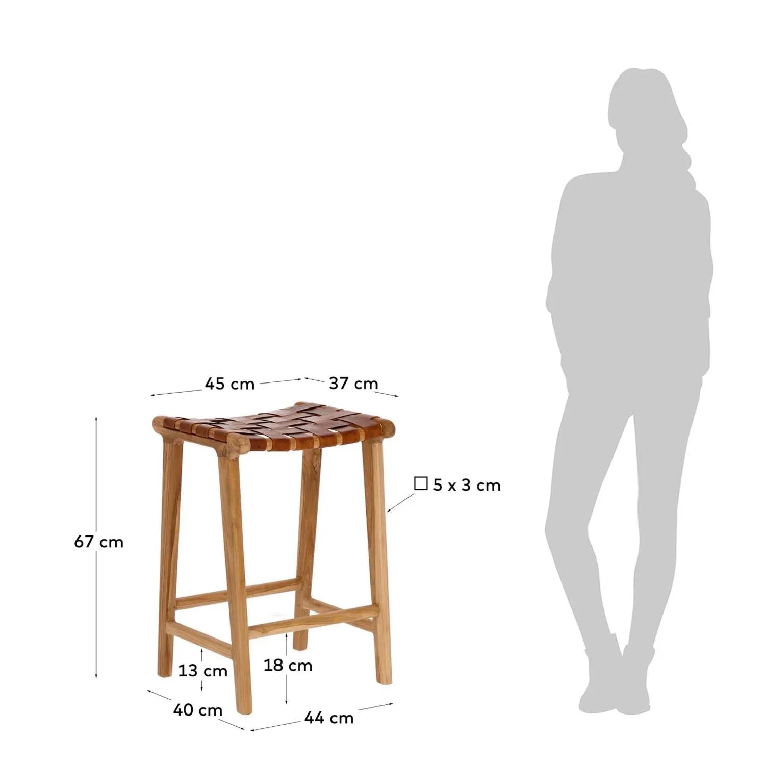 Calixta Hocker aus massivem Teakholz Höhe 67 cm in Natur präsentiert im Onlineshop von KAQTU Design AG. Hocker ist von Kave Home