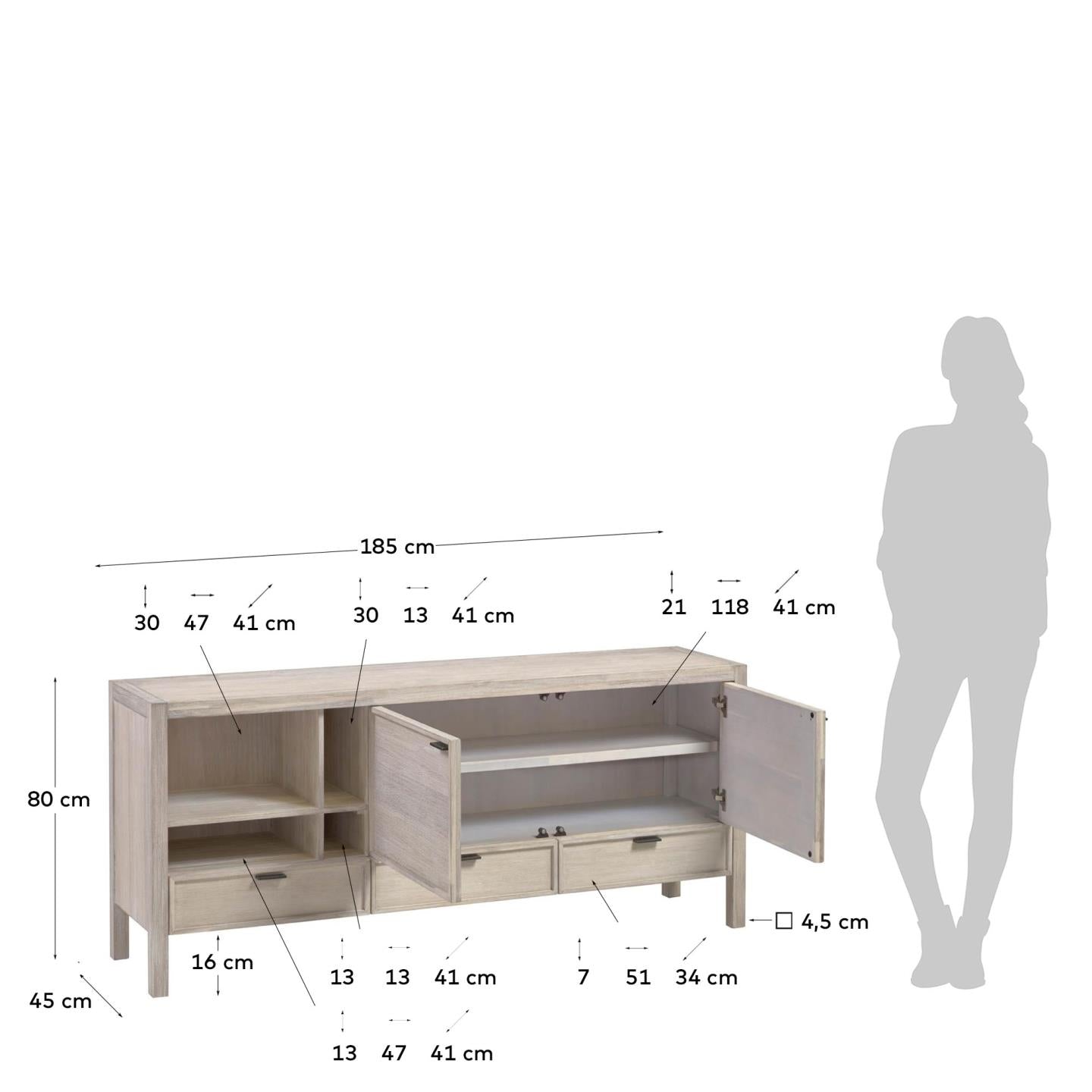 Alen Sideboard 2 Türen und 3 Schubladen aus massivem Akazienholz 185 x 80 cm in Braun präsentiert im Onlineshop von KAQTU Design AG. Sideboard ist von Kave Home