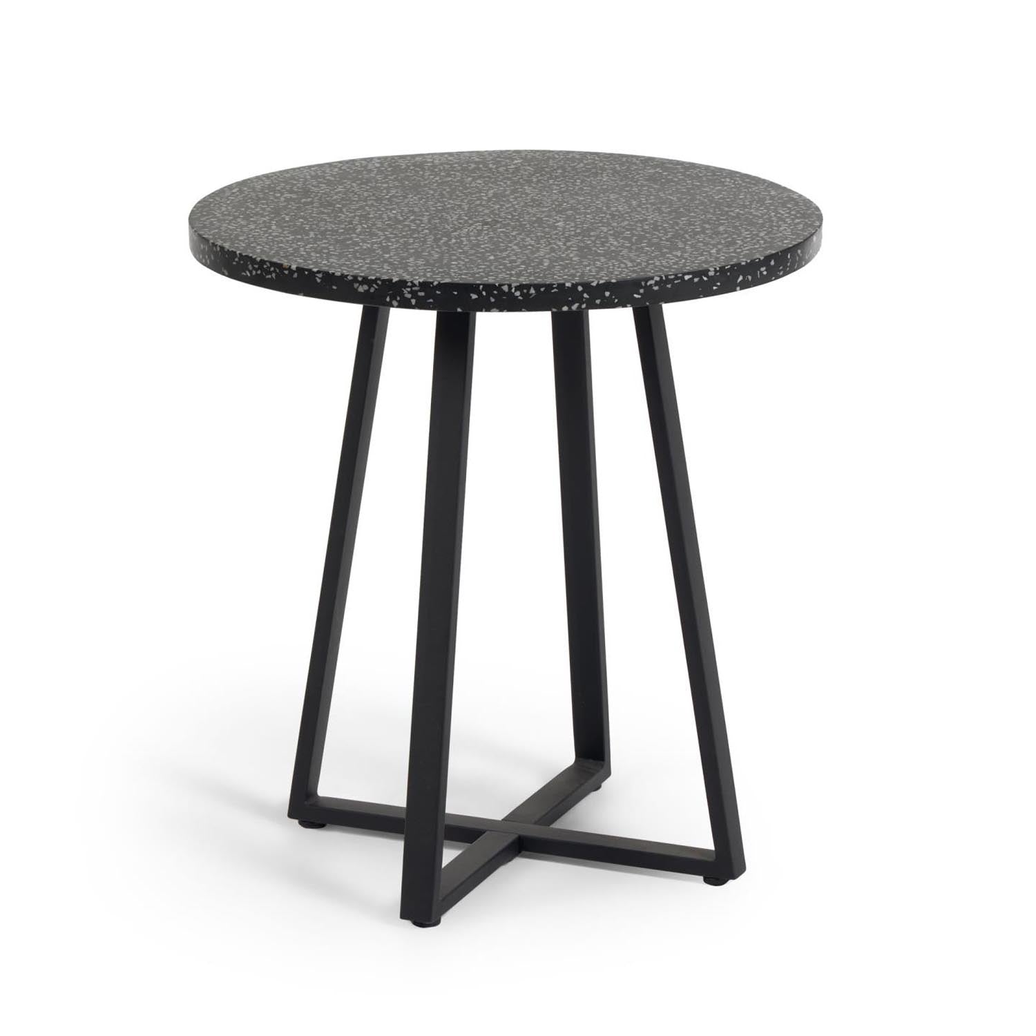 Tella runder Tisch Terrazzo schwarz und Stahlbeine Ø 70 cm in Schwarz präsentiert im Onlineshop von KAQTU Design AG. Esstisch ist von Kave Home