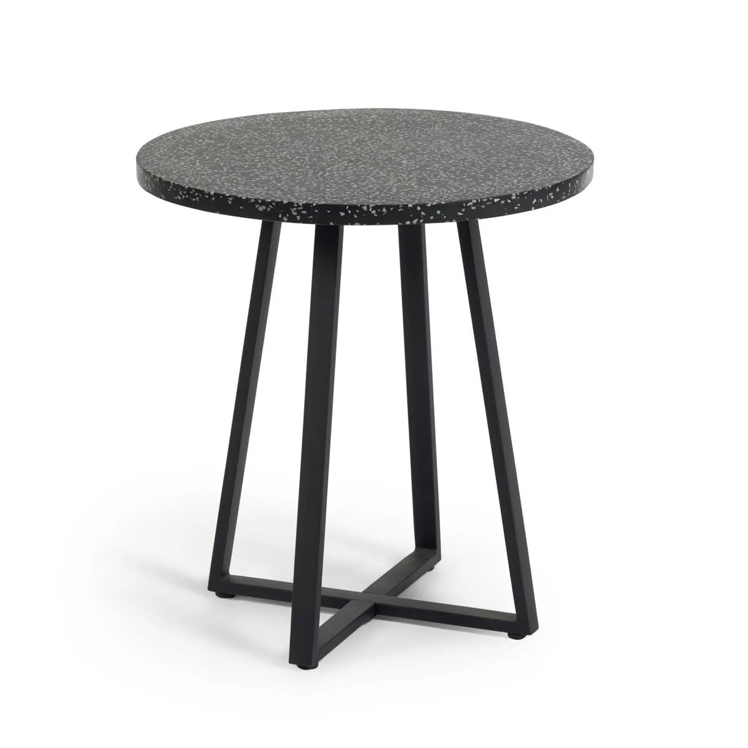 Tella runder Tisch Terrazzo schwarz und Stahlbeine Ø 70 cm in Schwarz präsentiert im Onlineshop von KAQTU Design AG. Esstisch ist von Kave Home