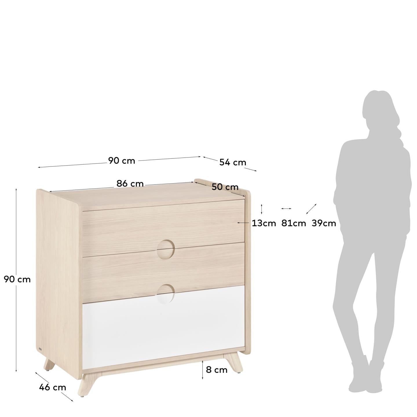 Nunila Kommode Eschenfurnier und Beine aus massivem Eschenholz 90 x 90 cm in Braun präsentiert im Onlineshop von KAQTU Design AG. High-Sideboard ist von Kave Home