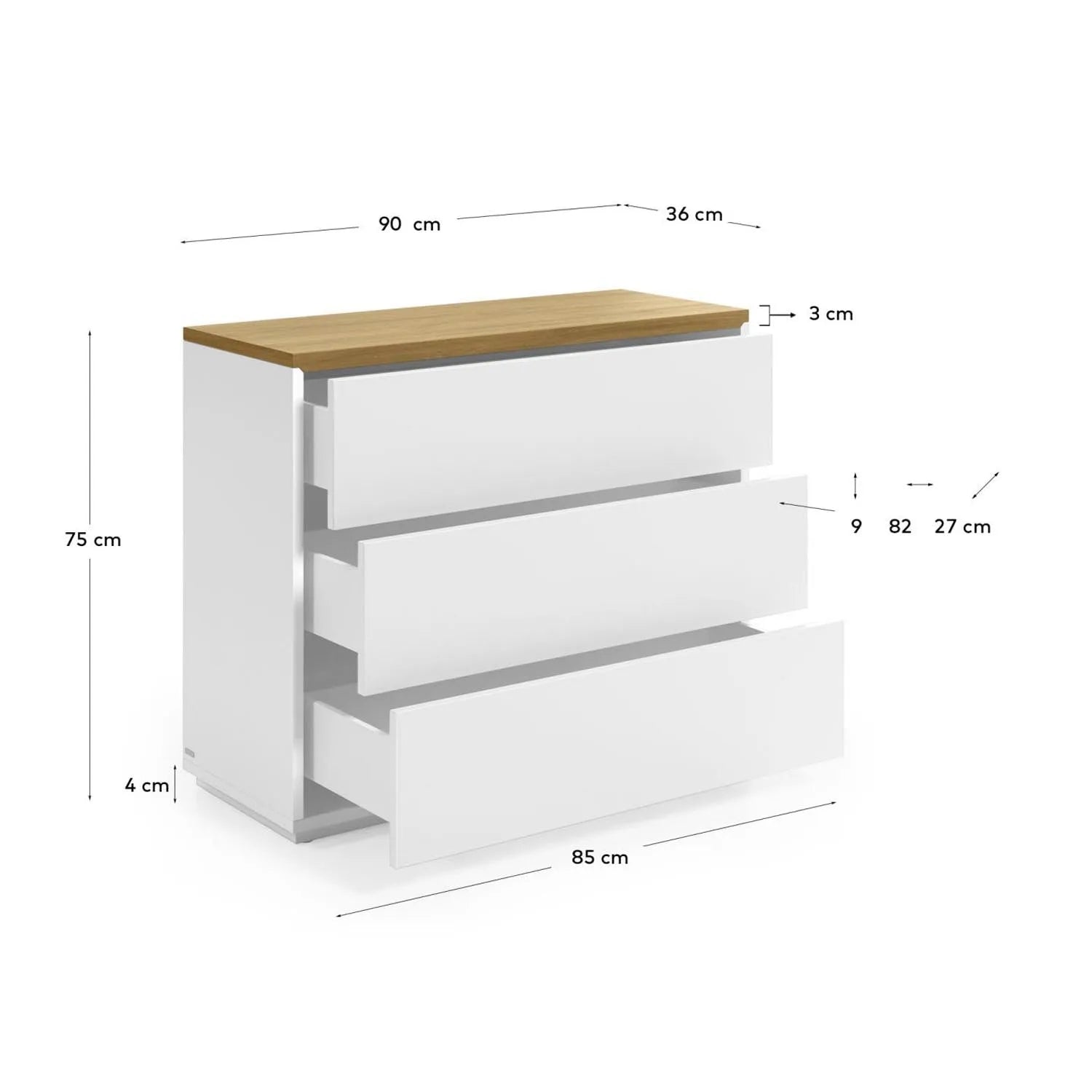 Moderne Abilen Kommode mit 3 Schubladen von Kave Home.