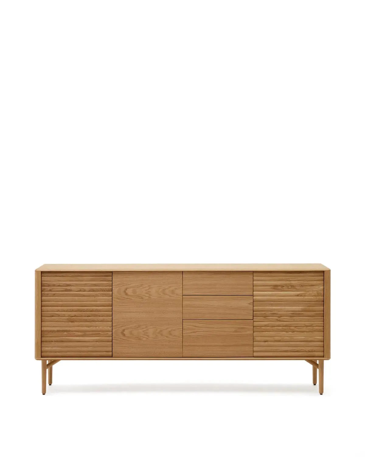 3D-Modell eines eleganten Lenon Sideboards aus Eichenholz, 200x86 cm, mit 3 Türen und 3 Schubladen, FSC-zertifiziert.