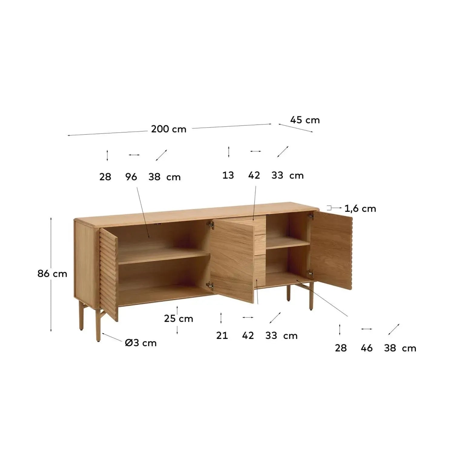 Stilvolles Lenon Sideboard aus Eiche, 3 Türen, 3 Schubladen, FSC.