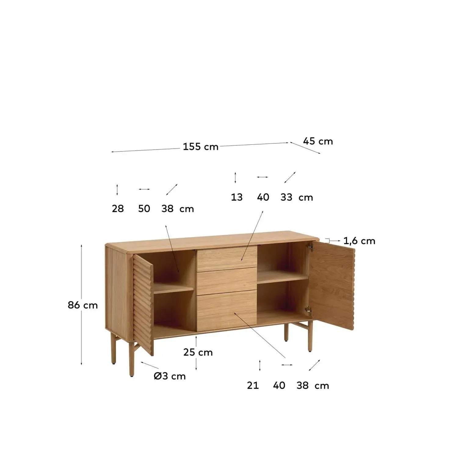 Stilvolles Lenon Sideboard aus Eiche, FSC-zertifiziert, 155x86 cm.