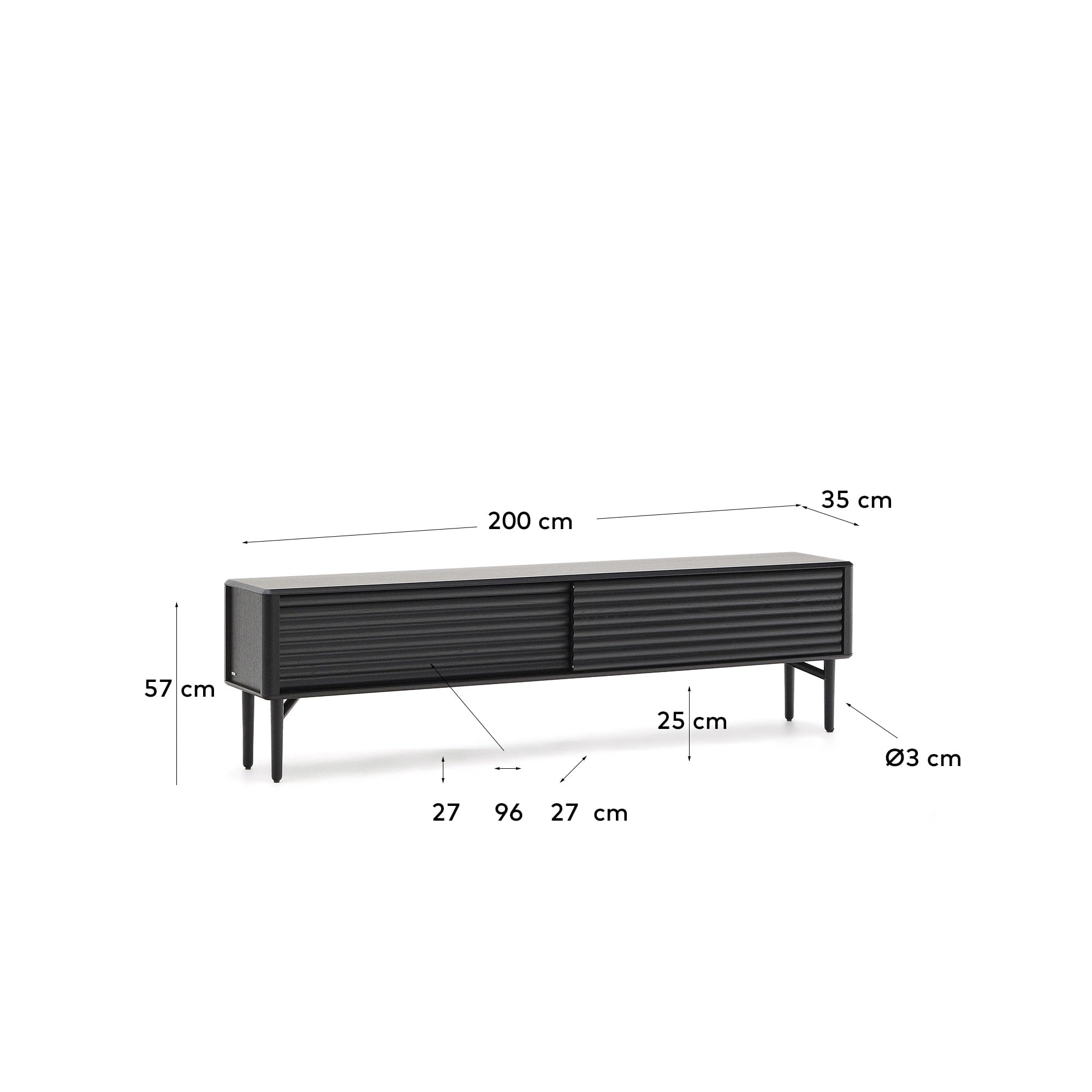 TV-Möbel Lenon 2 Türen Massivholz und Eichenfurnier schwarz 200x57 cm FSC Mix Kredit in Schwarz präsentiert im Onlineshop von KAQTU Design AG. Sideboard ist von Kave Home