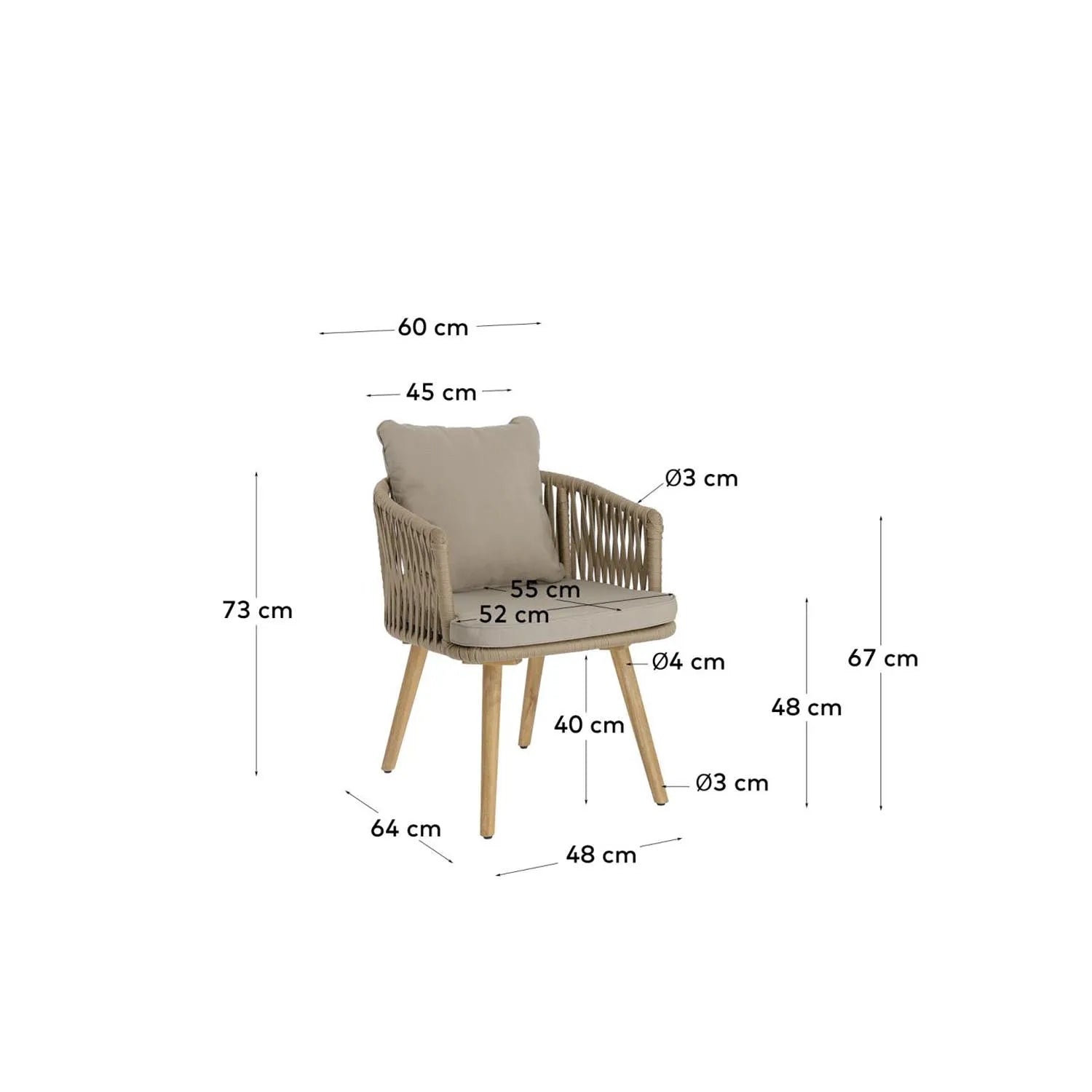 Hemilce Stuhl aus beigem Seil und Beinen aus massivem Akazienholz FSC 100% in Beige präsentiert im Onlineshop von KAQTU Design AG. Stuhl mit Armlehnen ist von Kave Home