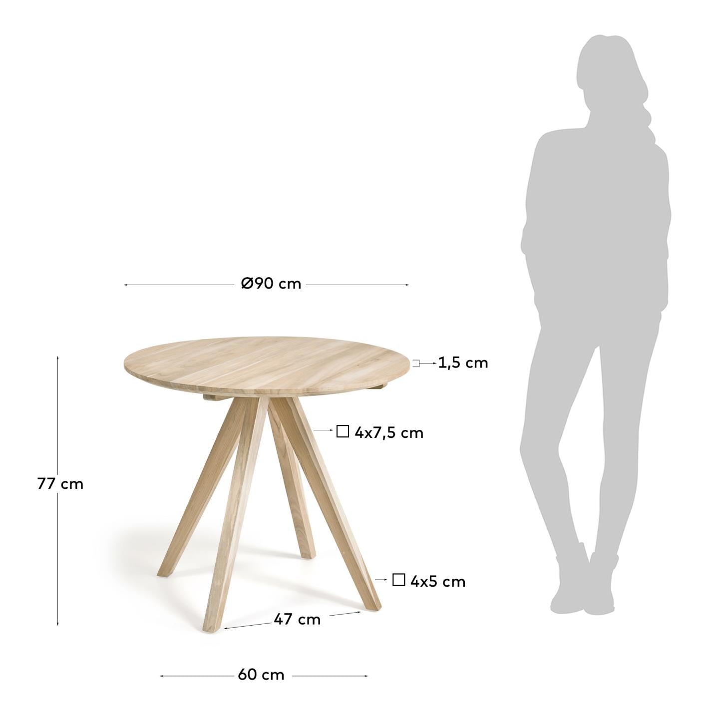 Maial runder Tisch aus massivem Teakholz Ø 90 cm in Braun präsentiert im Onlineshop von KAQTU Design AG. Esstisch ist von Kave Home