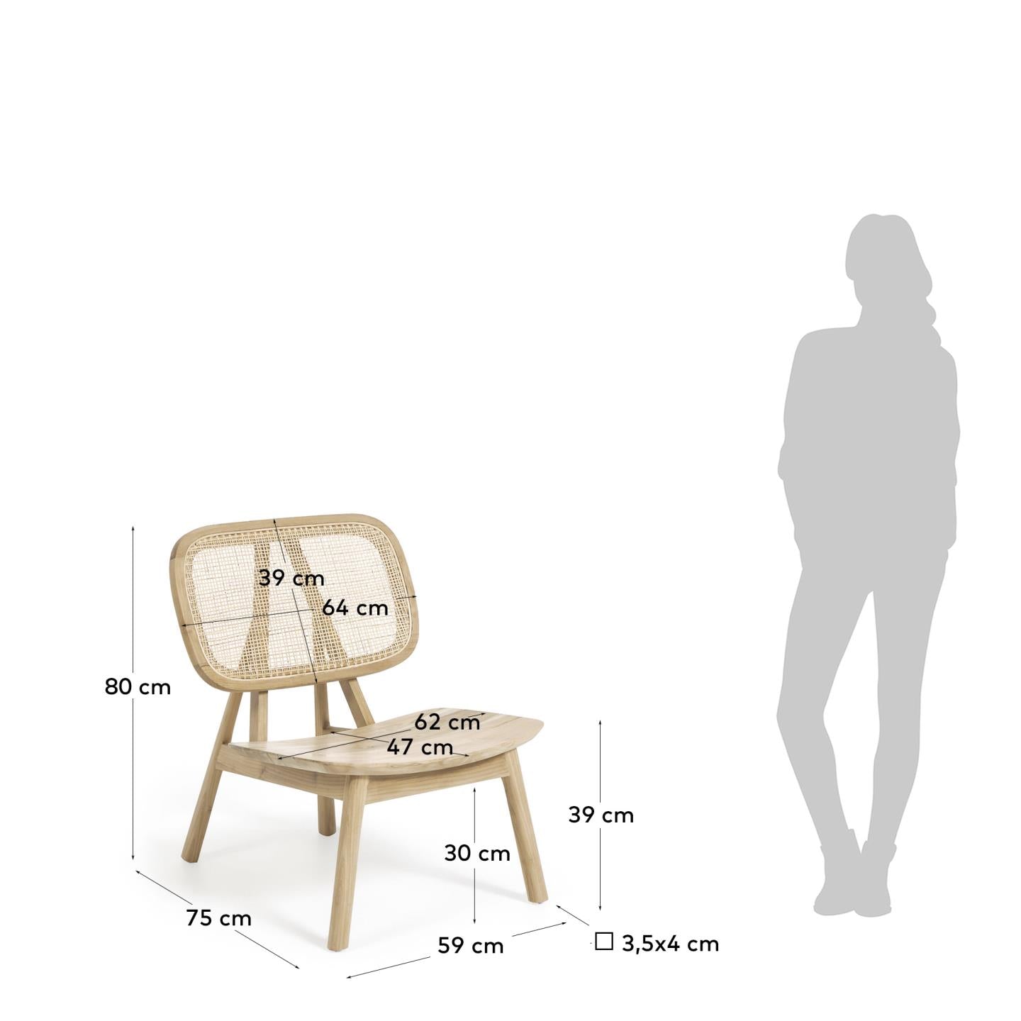 Nadra Sessel aus massivem Teakholz und Rattan in Braun präsentiert im Onlineshop von KAQTU Design AG. Sessel ist von Kave Home