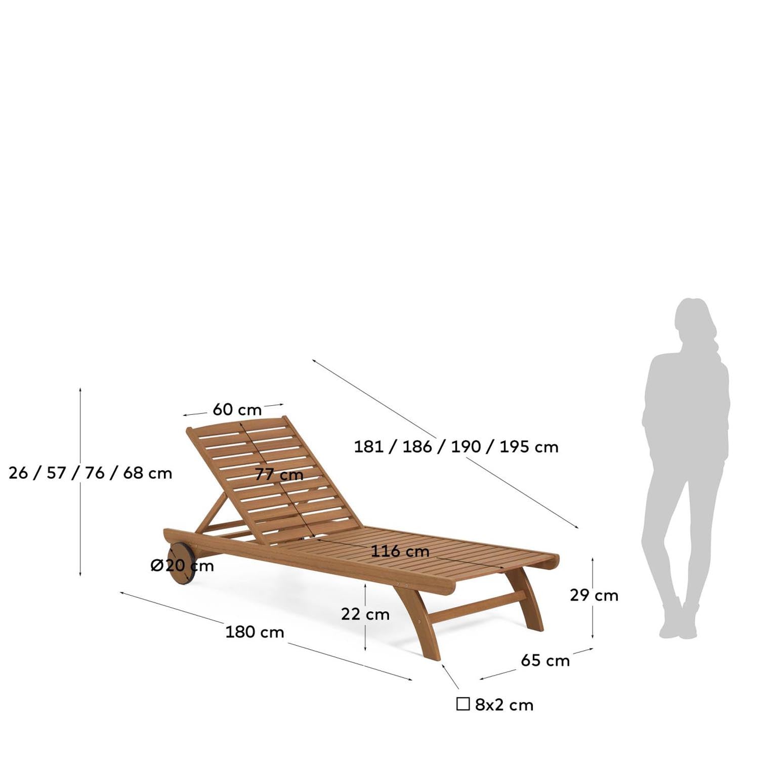 Beila Sonnenliege aus massivem Eukalyptusholz FSC 100% in Natur präsentiert im Onlineshop von KAQTU Design AG. Liegestuhl ist von Kave Home