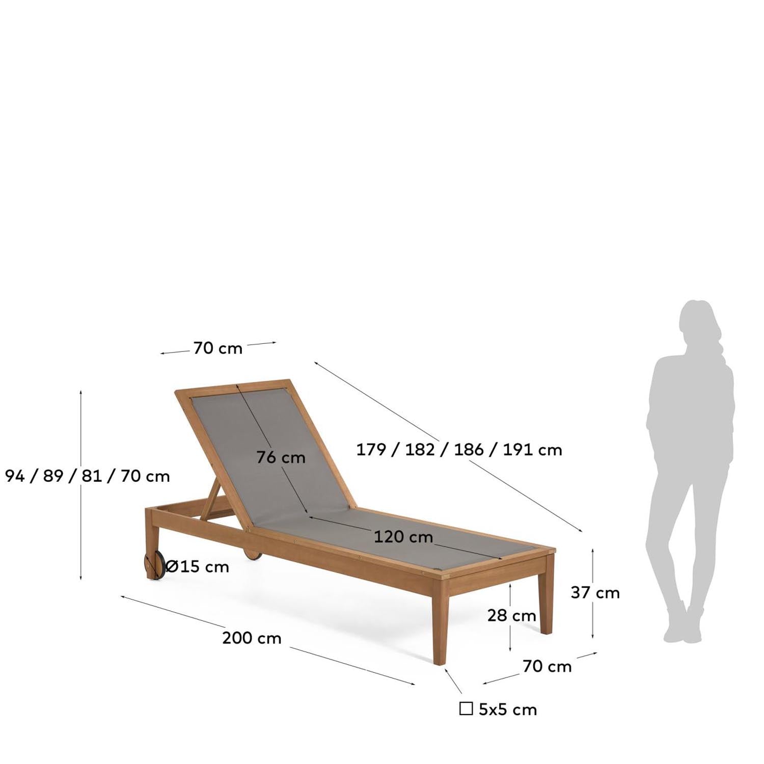 Caterin verstellbare Sonnenliege aus massivem Eukalyptusholz FSC 100% in grün in Grau präsentiert im Onlineshop von KAQTU Design AG. Liegestuhl ist von Kave Home