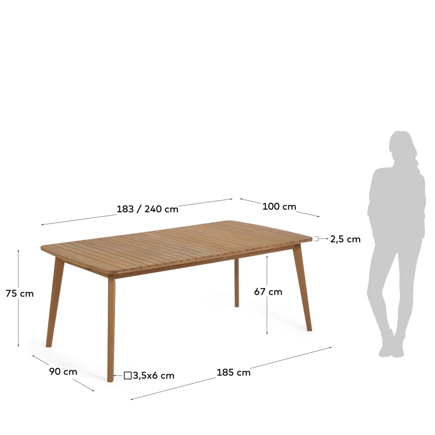 Hanzel ausziehbarer Outdoor Tisch aus massivem Eukalyptusholz 183 (240) x 100 cm FSC 100% in Natur präsentiert im Onlineshop von KAQTU Design AG. Gartentisch ist von Kave Home