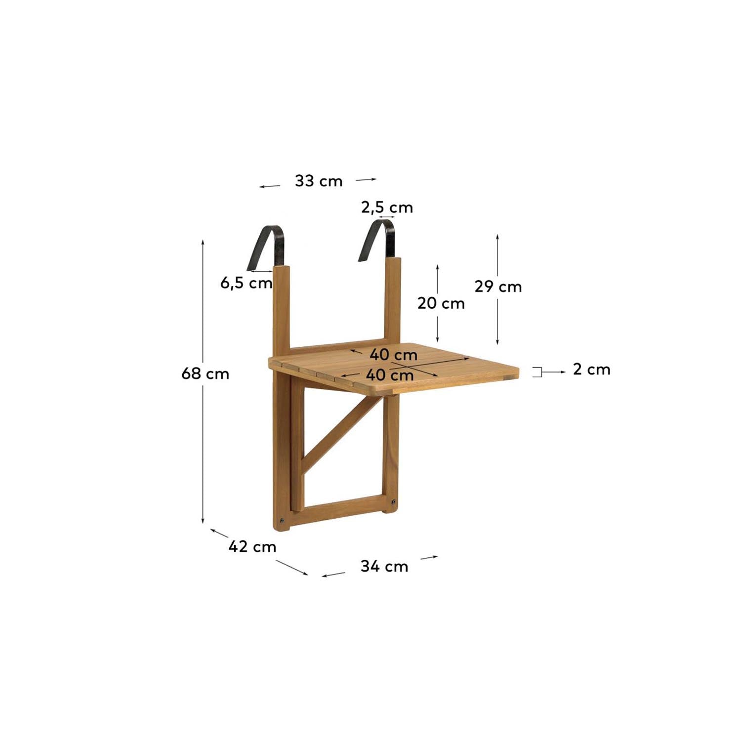 Amarilis Klapptisch für den Balkon aus massivem Akazienholz 40 x 42 cm FSC 100% in Natur, Braun präsentiert im Onlineshop von KAQTU Design AG. Sekretär ist von Kave Home