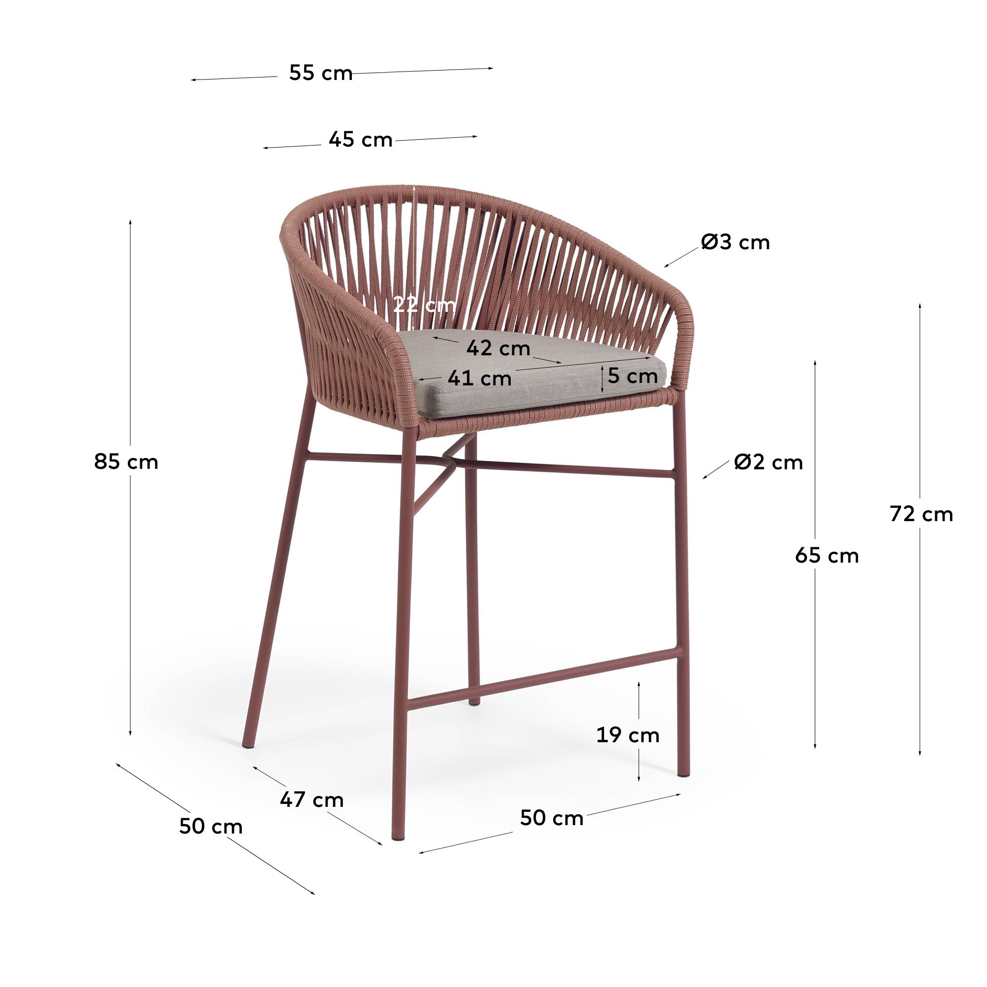 Yanet stapelbarer Hocker aus Seil in Terrakotta Höhe 65 cm in Terrakotta präsentiert im Onlineshop von KAQTU Design AG. Hocker Outdoor ist von Kave Home