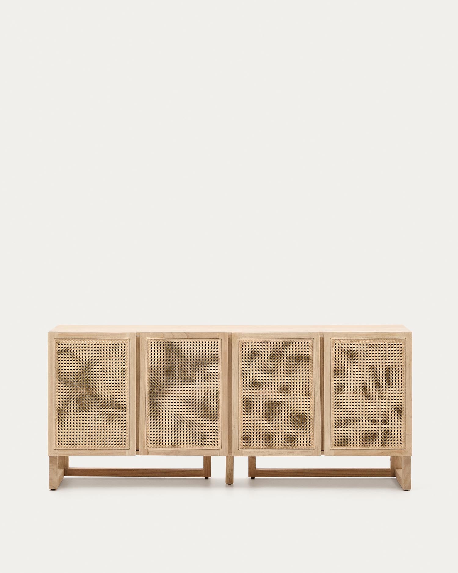 Elegantes Rexit Sideboard aus Mindi-Holz mit Rattan-Geflecht, 180x78 cm. Stilvoller Stauraum mit moderner Zementoberfläche.