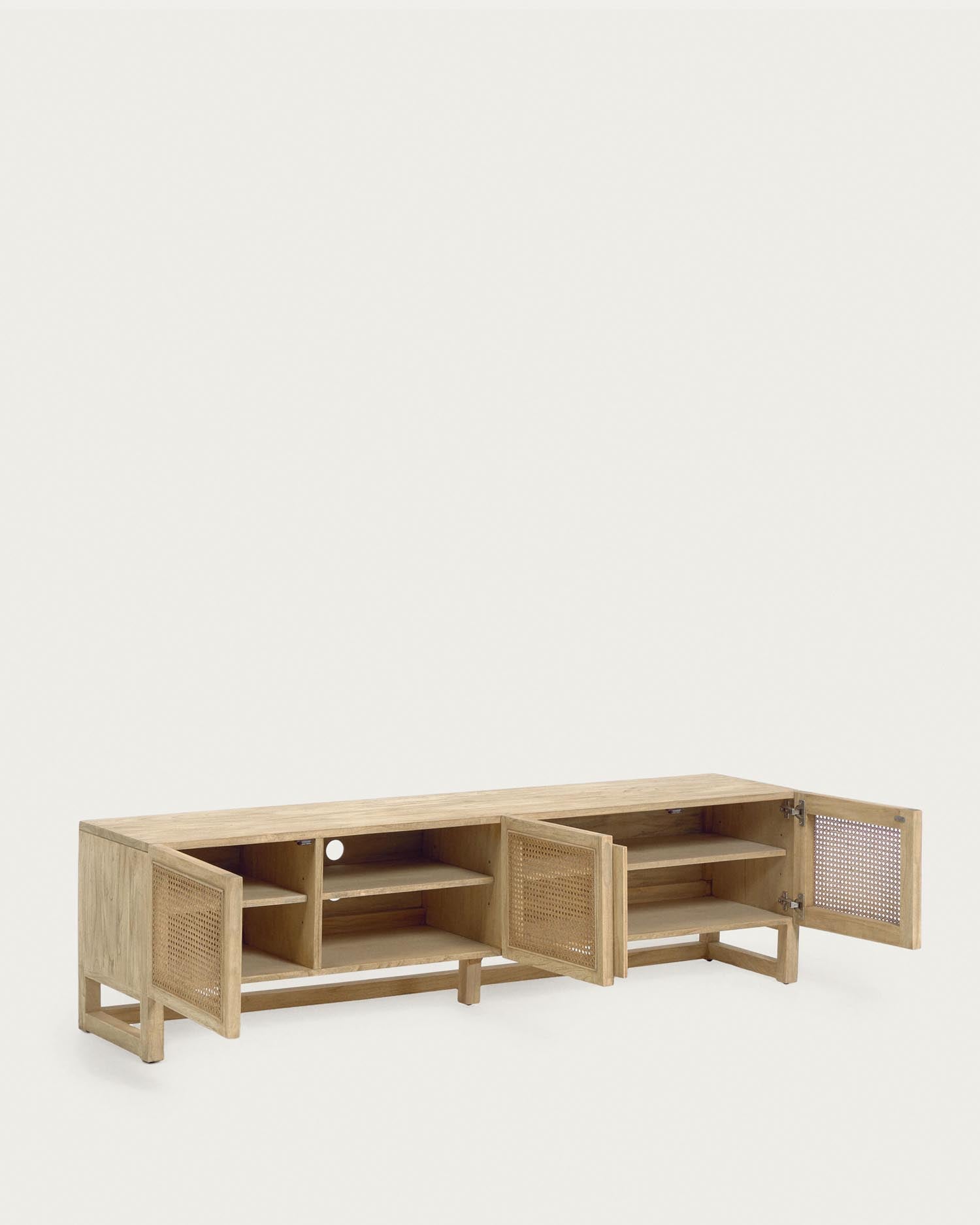 Rexit TV-Schrank 3 Türen aus massivem Mindiholz und Furnier mit Rattan 180 x 50 cm in Braun präsentiert im Onlineshop von KAQTU Design AG. Sideboard ist von Kave Home